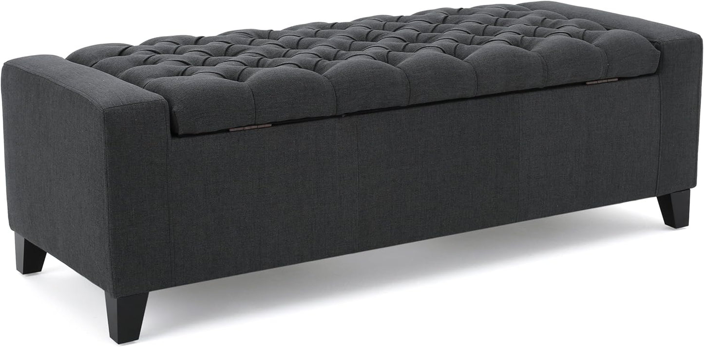 Christopher Knight Home Hikaru Fabric Storage Ottoman, Dark Grey Dimensions: 20.50”D x 51.00”W x 17.00”H