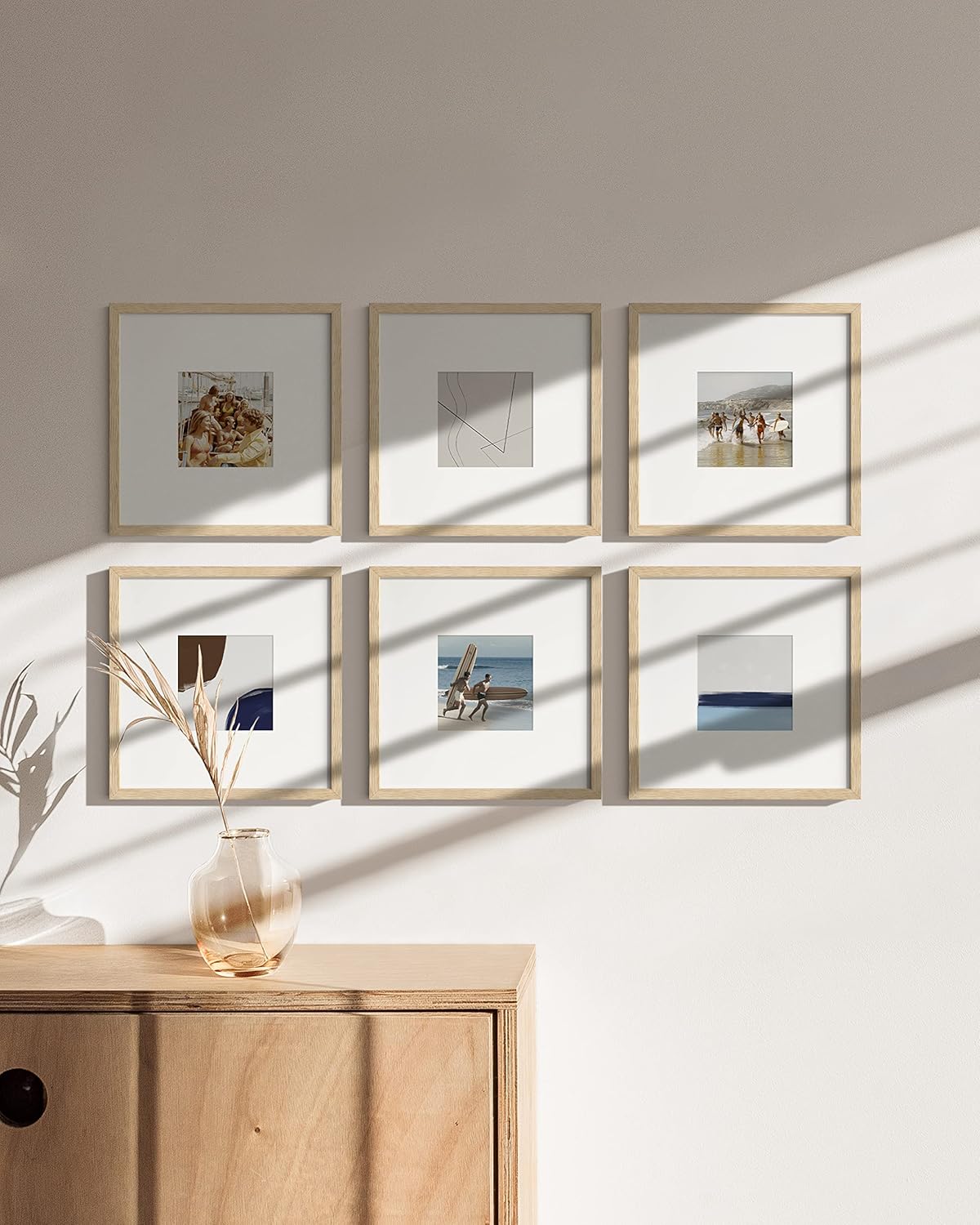HAUS AND HUES 10x10 Square Picture Frames Set of 15 - Oak Wood Frames with Mat, Beige