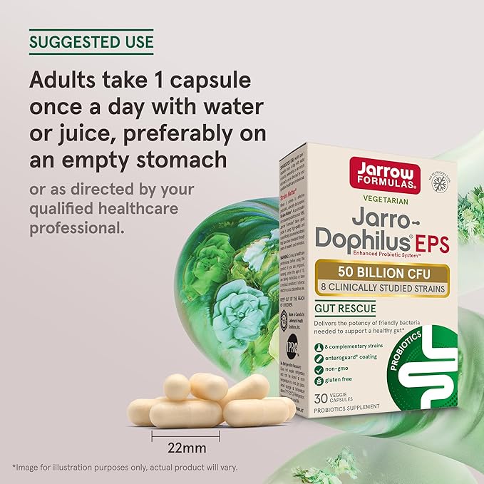 Jarrow Formulas Jarro-Dophilus EPS Gut Rescue 50 Billion 8 Clinically-Studied 30 Veggie 30 Day