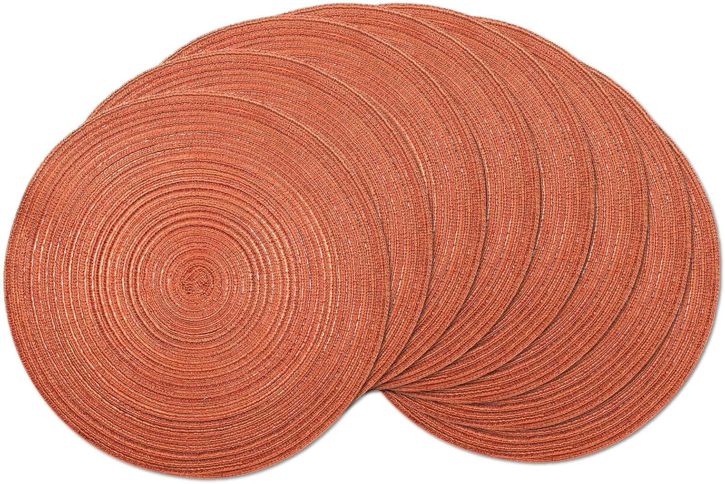 AHHFSMEI Round Braided Placemats Set of 8 Round Table Mats for Dining Tables Natural Woven Heat Resistant Place mats 15 Inch(Orange,8)