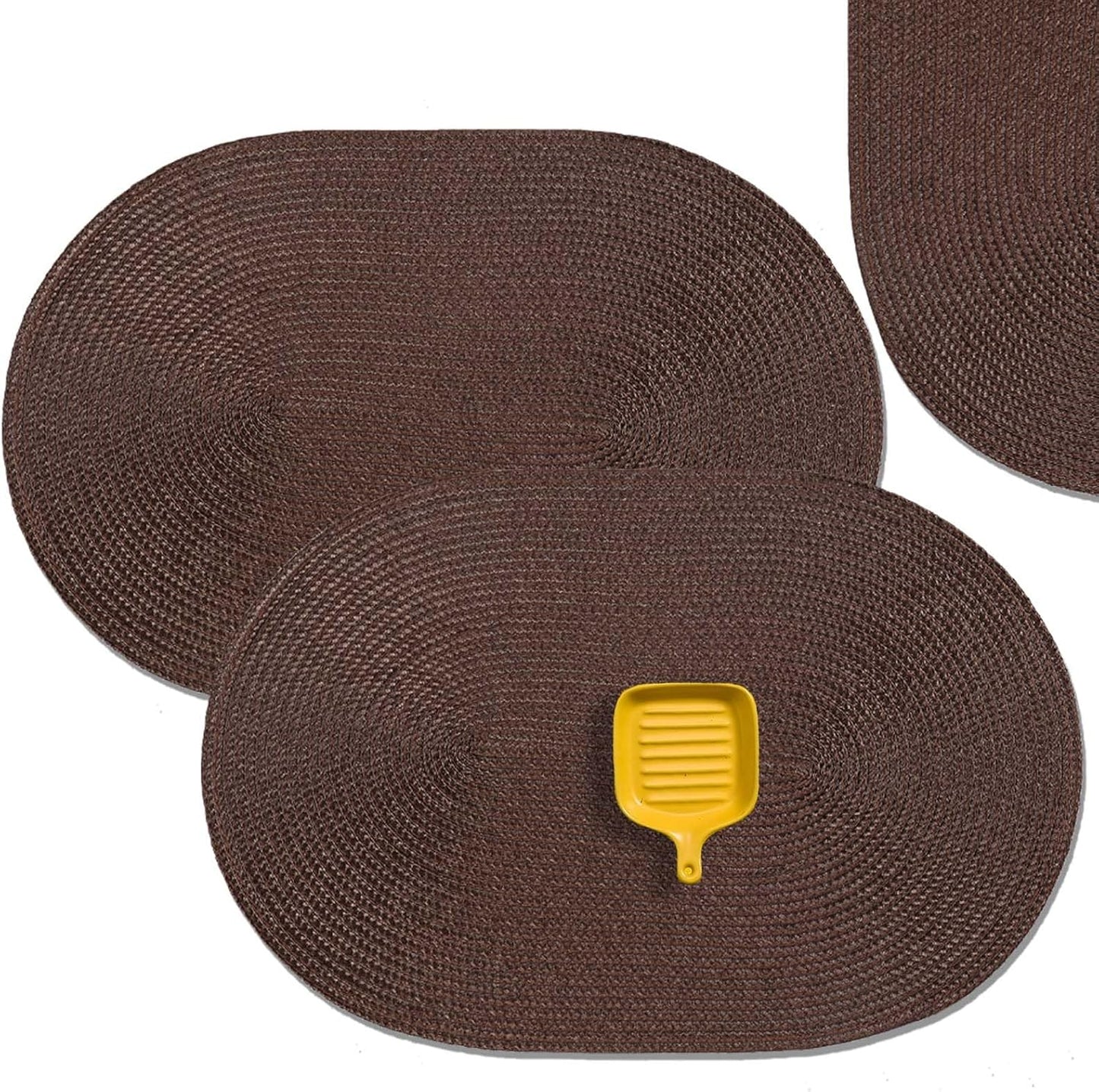 AHHFSMEI Placemats Set of 4 for Dining Table Washable Woven Vinyl Non-Slip 18x12 inches Placemat Heat-Resistant Durable Table Mats for Dining Table Easy to Clean (Oval Brown, 4)