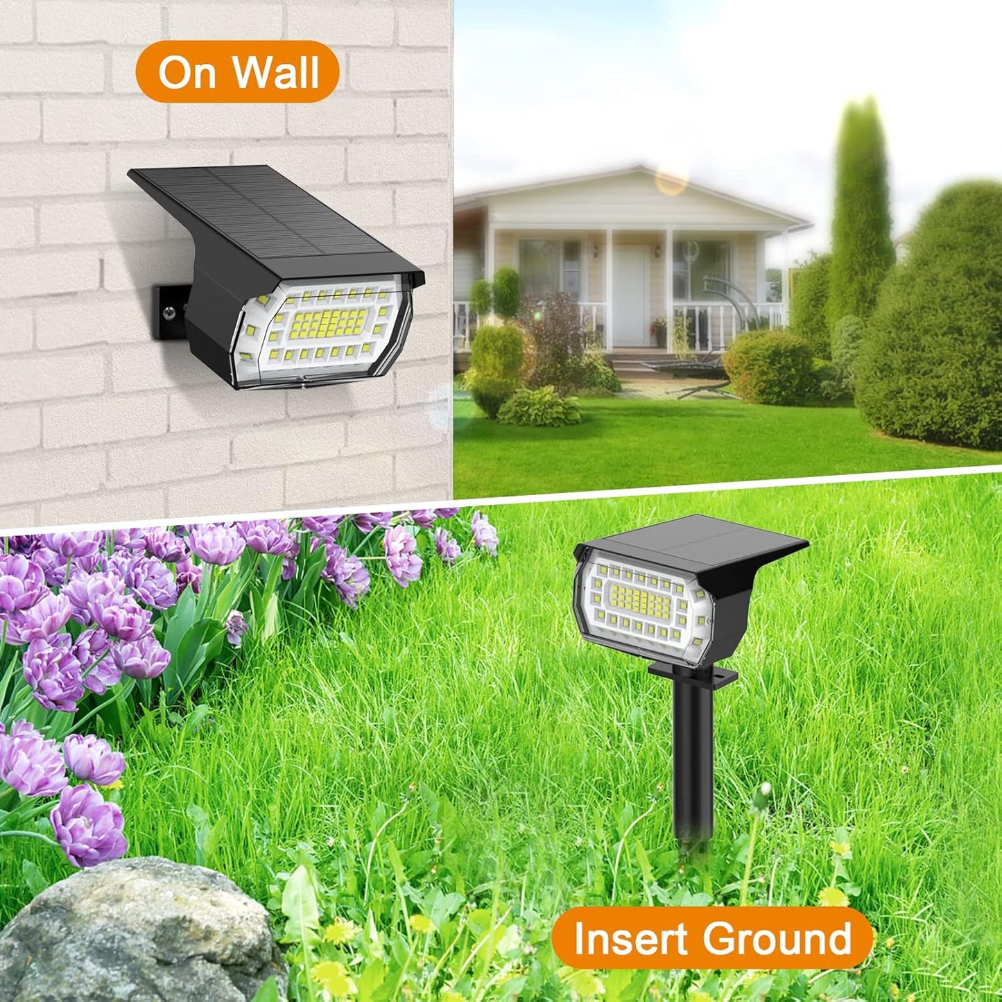 LANSOW Solar Spot Lights Outdoor, [2 Pack/57 LED] 2-in-1 Solar Landscape Spotlights, 3 Modes IP65 Waterproof Dusk to Dawn Solar Powered Flood Wall Lights for Outside Yard Garden Path(Cool White)