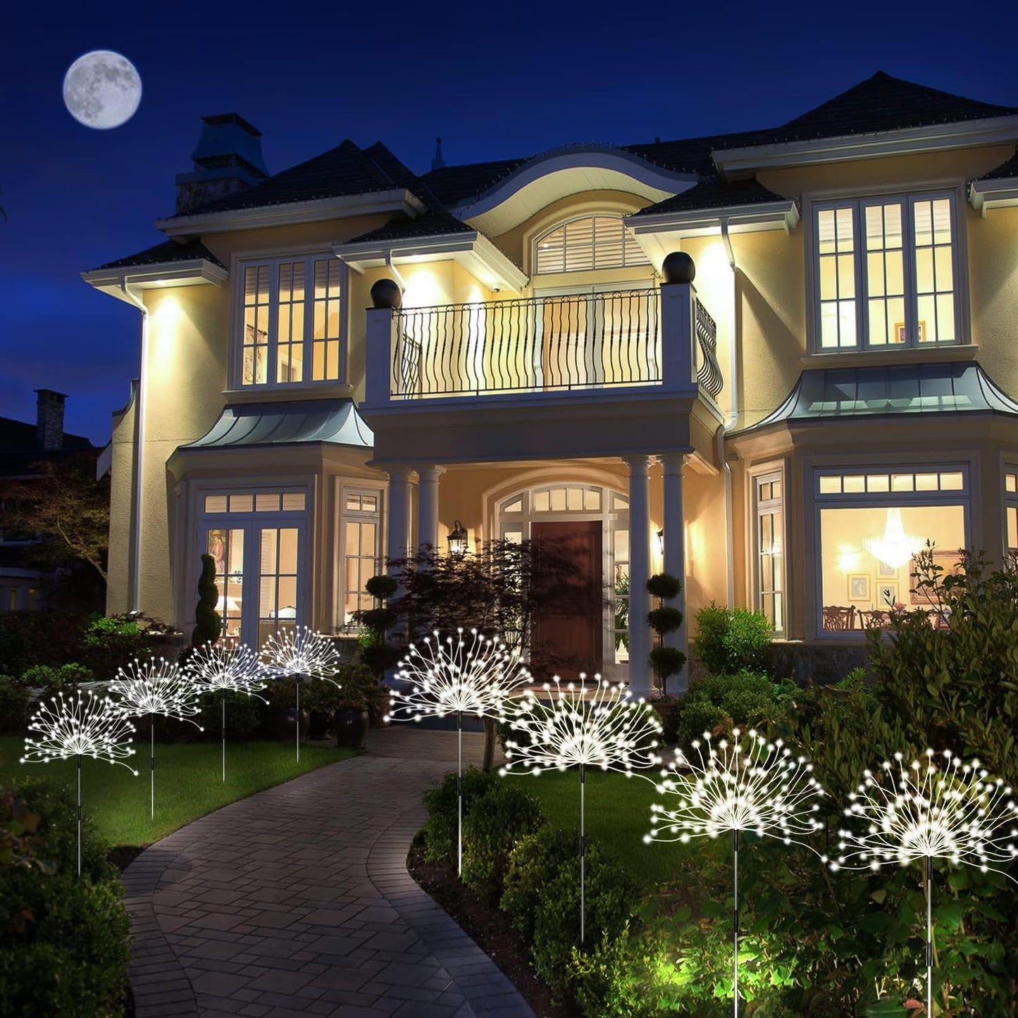 Unihoh Solar Garden Lights Outdoor, 4 Pack 120 LED Waterproof Decorative String Lights 8 Modes with Remote DIY Outdoor Decor for Pathway Walkway Yard (Cool White)