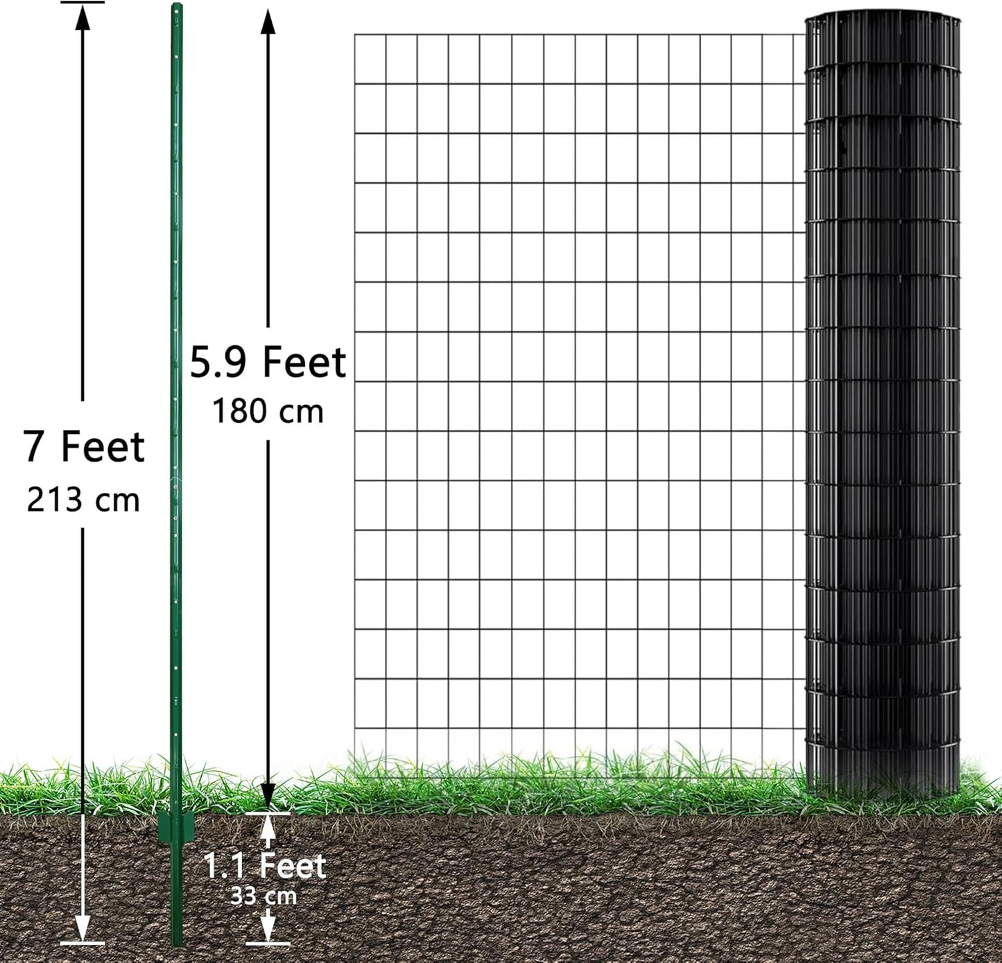 ARIFARO Sturdy Duty Metal Fence Posts 7 Feet assemblable,Pack of 10, No Digging Garden U Post for Wire Fencing Steel Poles for Yard, Outdoor