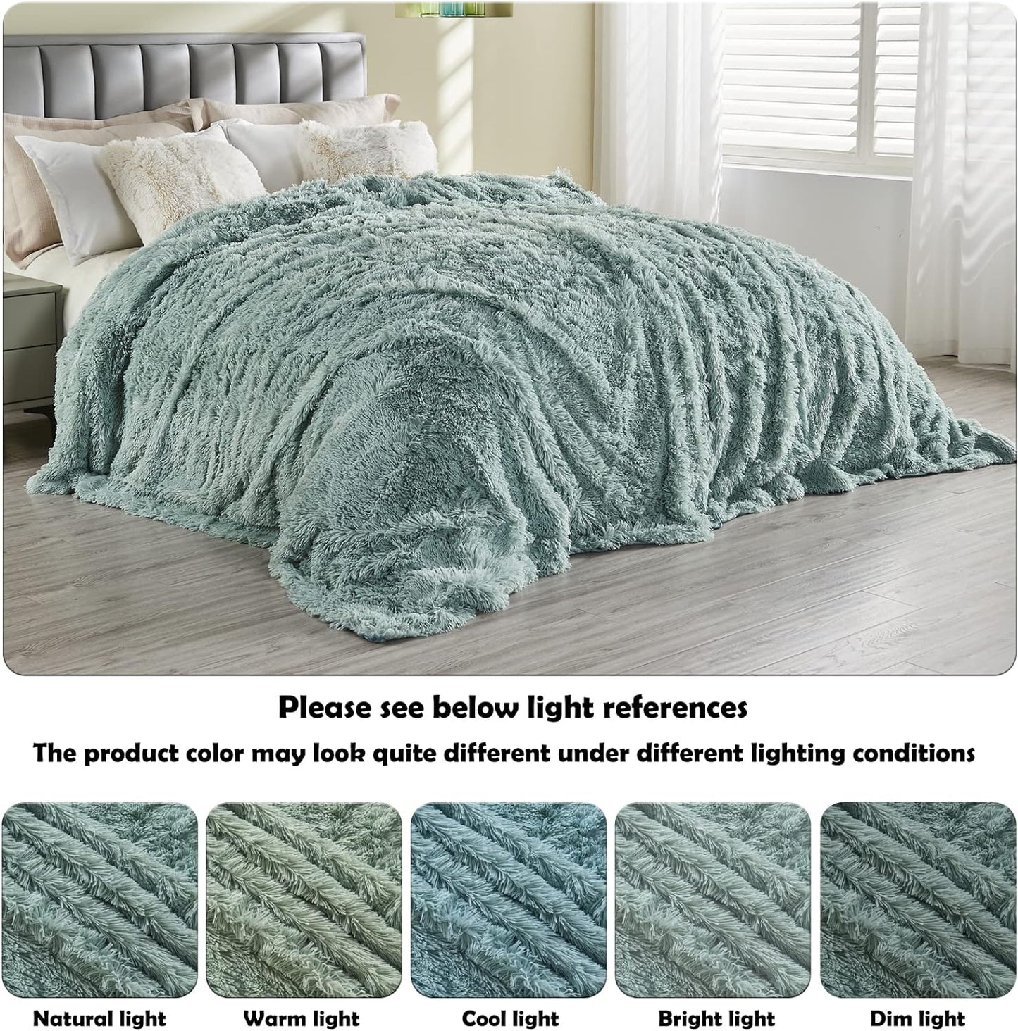 GONAAP Fuzzy Faux Fur Throw Blanket Ice Blue Super Soft Cozy Plush Fuzzy Shaggy Blanket for Couch Sofa Bed (Ice Blue, Throw(50"x60"))