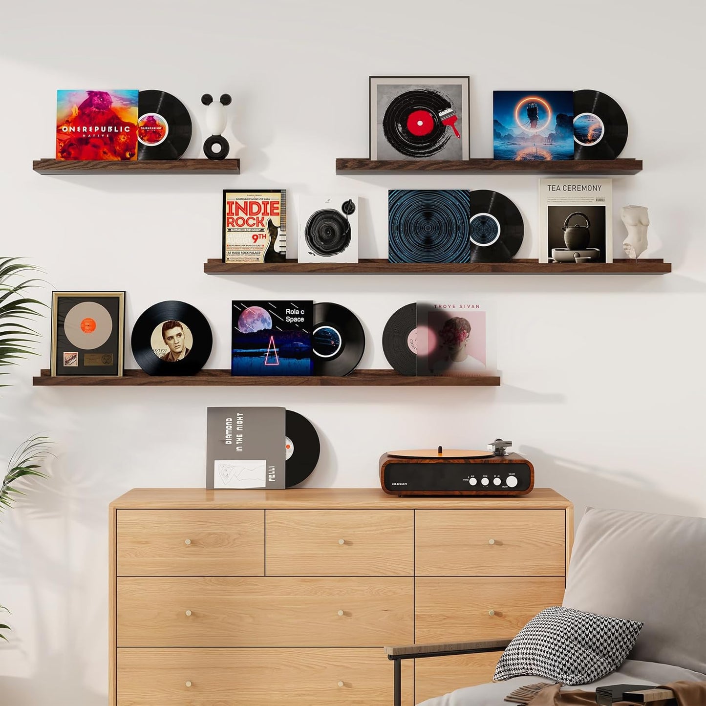 Floating Picture Ledge Shelves 36 Inch Solid Oak Wood Set of 2, Rustic Wall Storage Shelves with Lip, Kids Bookshelf, Photo & Picture Ledge Shelves for Bedroom, Living Room, Kitchen