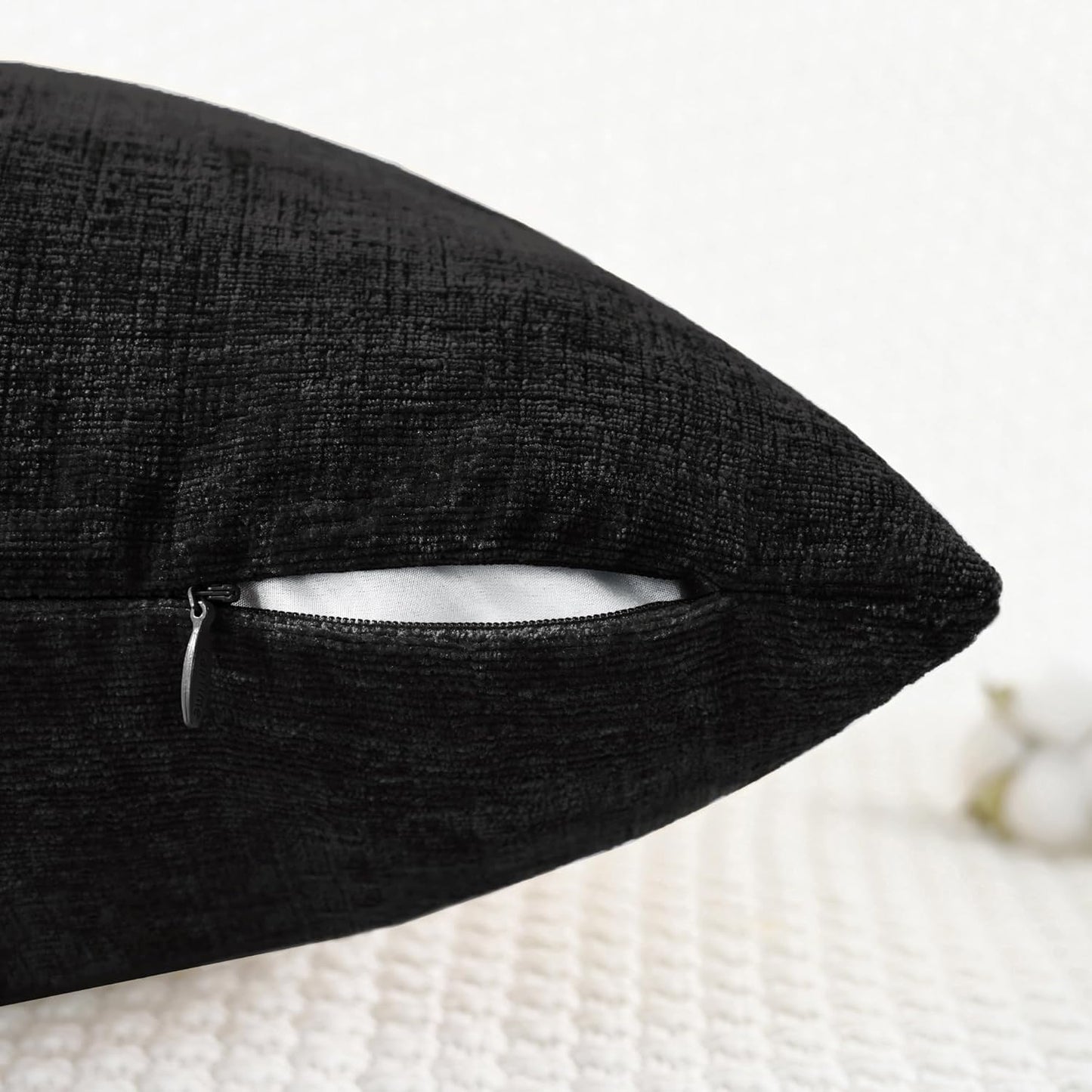 CaliTime Throw Pillow Covers Decorative 16 X 16 Inches Pack of 2 Cozy Chenille Cushion Cases for Couch Sofa Bed Living Room Home Black