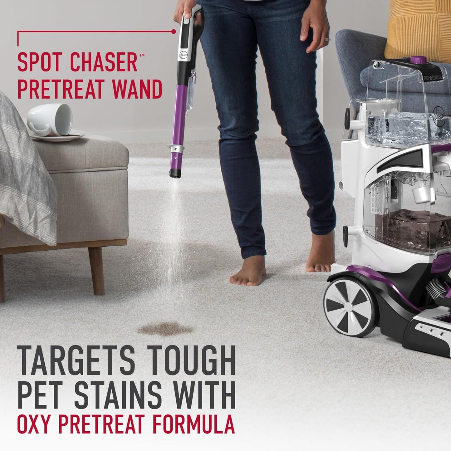 Hoover SmartWash Pet Automatic Carpet Cleaner Machine with Spot Chaser Wand, Deep Cleaning Carpet Shampooer Machine, Pair with a Hoover Cleaner Solution for a Bright, Refreshed Home