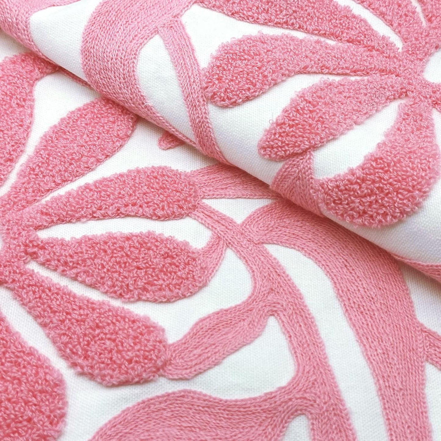 Alysheer Farmhouse Floral Leaves Embroidered Decorative Throw Pillow Cover 18x18 inches, Boho Tufted Flowers Embroidery Pattern Chic Cotton Cushion Case for Couch Bed Sofa Living Room(Light Pink)