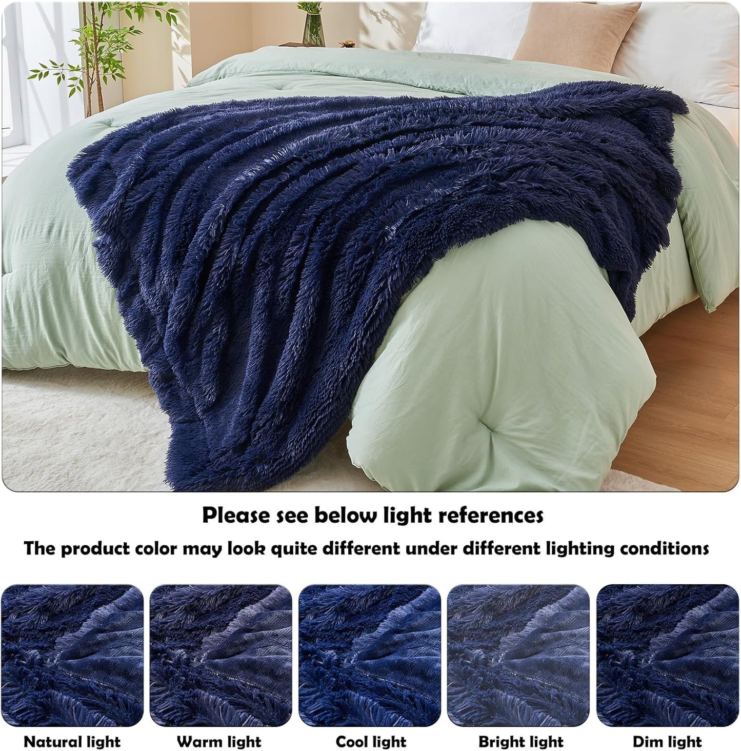GONAAP Fuzzy Faux Fur Throw Blanket Dark Navy Super Soft Cozy Plush Fuzzy Shaggy Blanket for Couch Sofa Bed (Dark Navy, Throw(50"x60"))