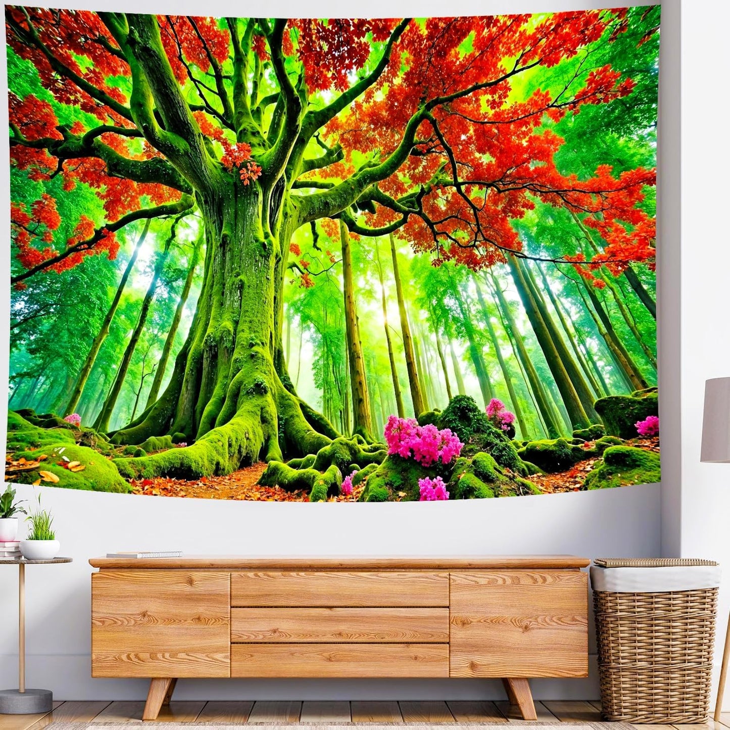 Delur Forest Tapestry Tree of Life Green Landscape Rainforest Wall Hanging Tapestry Colorful Mystical Nature Spiritual Psychedelic Headboard for Bedroom Living Room Home Decor (70.8" x 92.5")