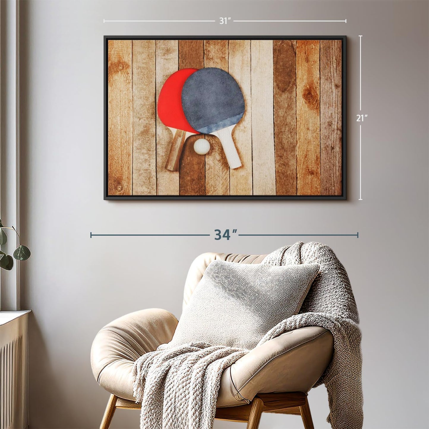 ElephantStock Ping Pong Wall Art - Horizontal Framed Canvas - 1-Piece Living Room Wall Decor - Photography Canvas Print - Brown and Red Decor for Wall - 31" X 21"