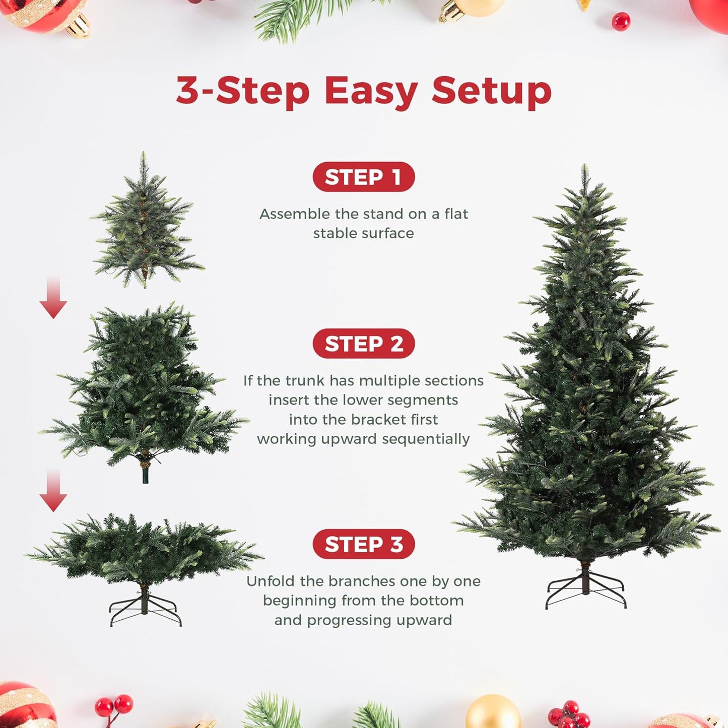 6.5ft Pre-lit Artificial Christmas Tree,Spruce Prelit Christmas Trees for Home,Office,Party Thickened PE&PVC Branch Tips & UL Listed Lights Incandescent Warm White,Fire-Resistant Automatic Branches