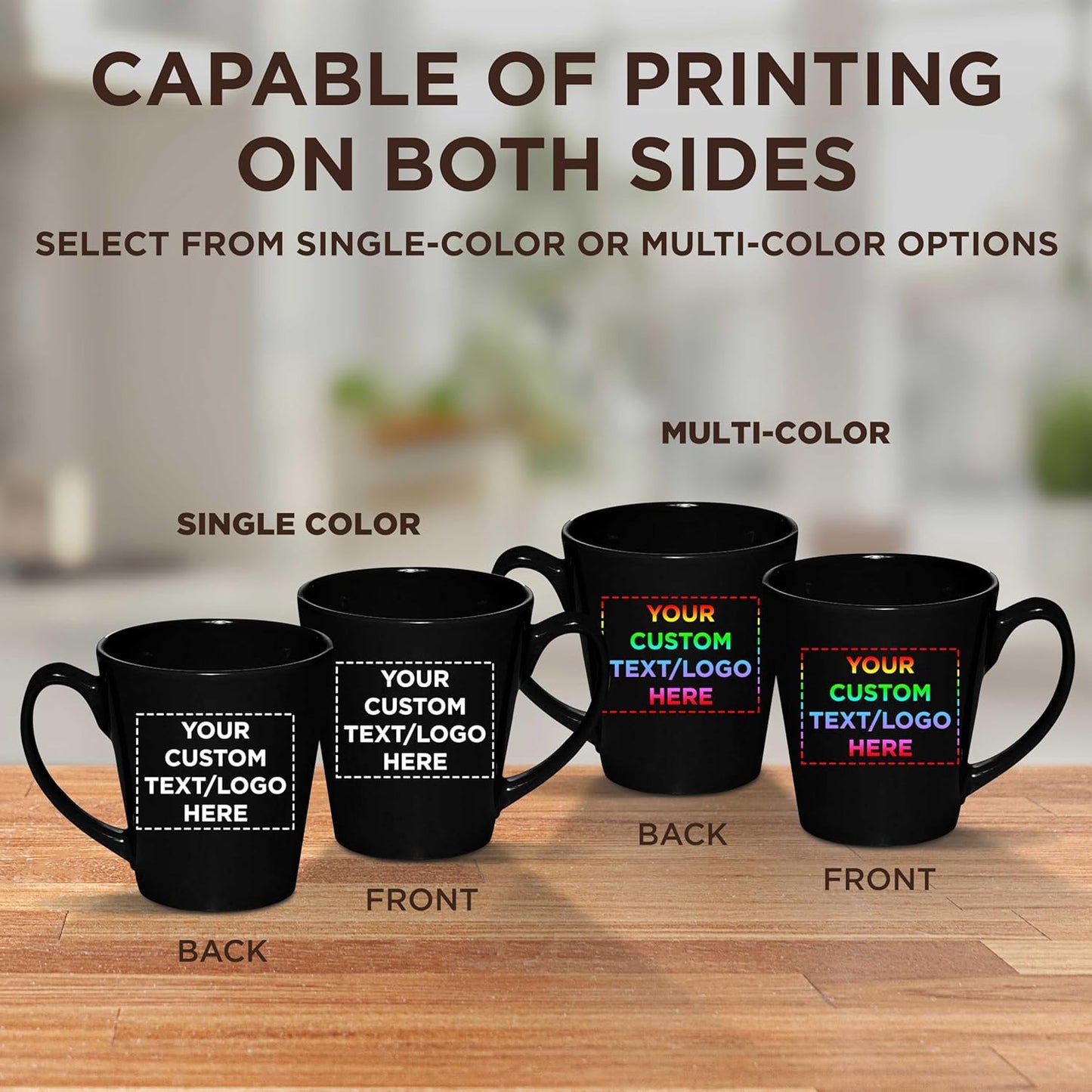 DISCOUNT PROMOS Custom Glossy Ceramic Latte Coffee Mug 12 oz. Set of 10, Personalized Bulk Pack - Perfect for Tea, Espresso, Cappuccino, Hot Cocoa - Black