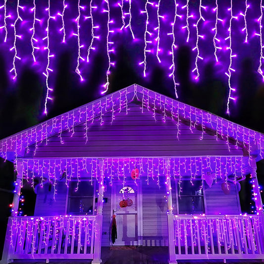 YEGUO 33ft 400 LED Purple Icicle Halloween Lights Outdoor Waterproof, 80 Drops Icicle Light Connectable, 8 Modes Icicle Christmas Lights with Memory Timer