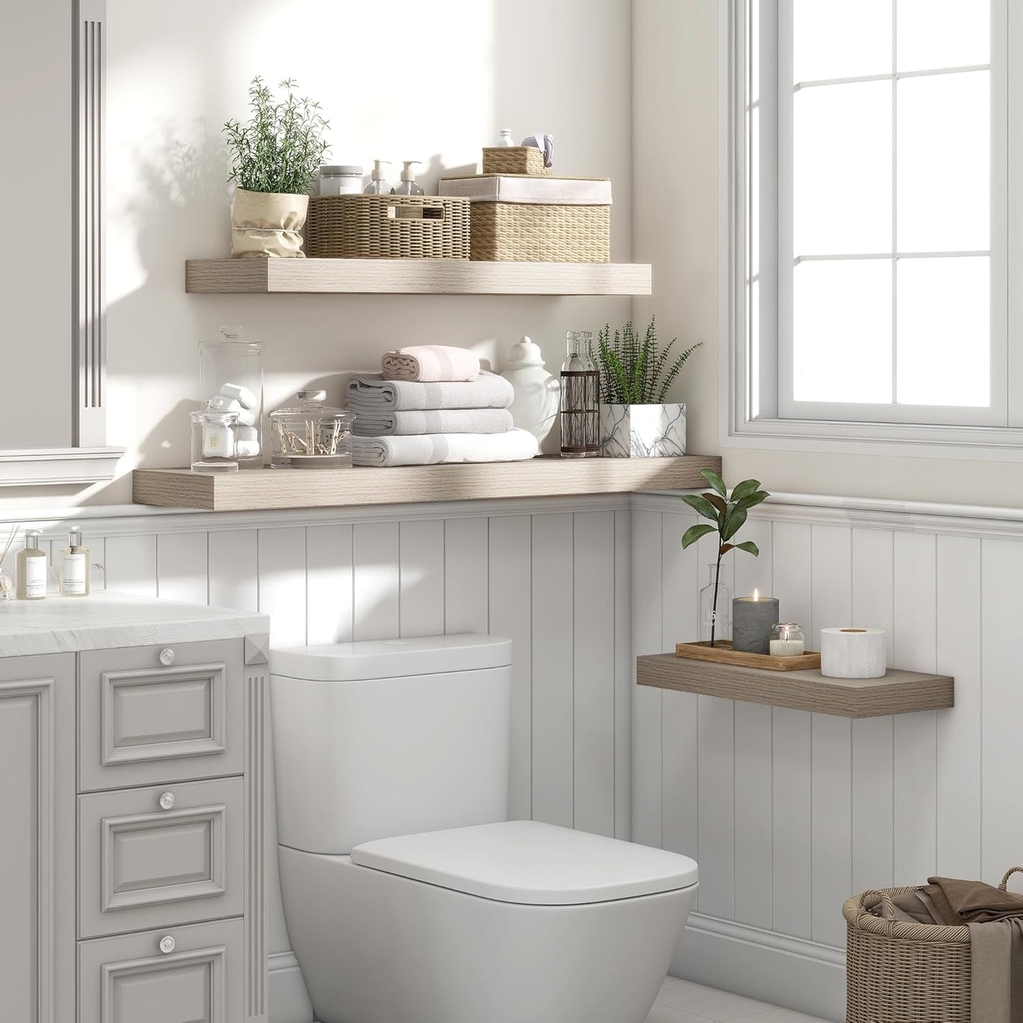 Heimlove 48" Floating Shelves for Wall,10 Grey Deep Rustic Wood Display & Storage Wall Shelves with Heavy Duty Brackets for Bathroom,Bedroom,Kitchen,Living Room,Office,Set of 2