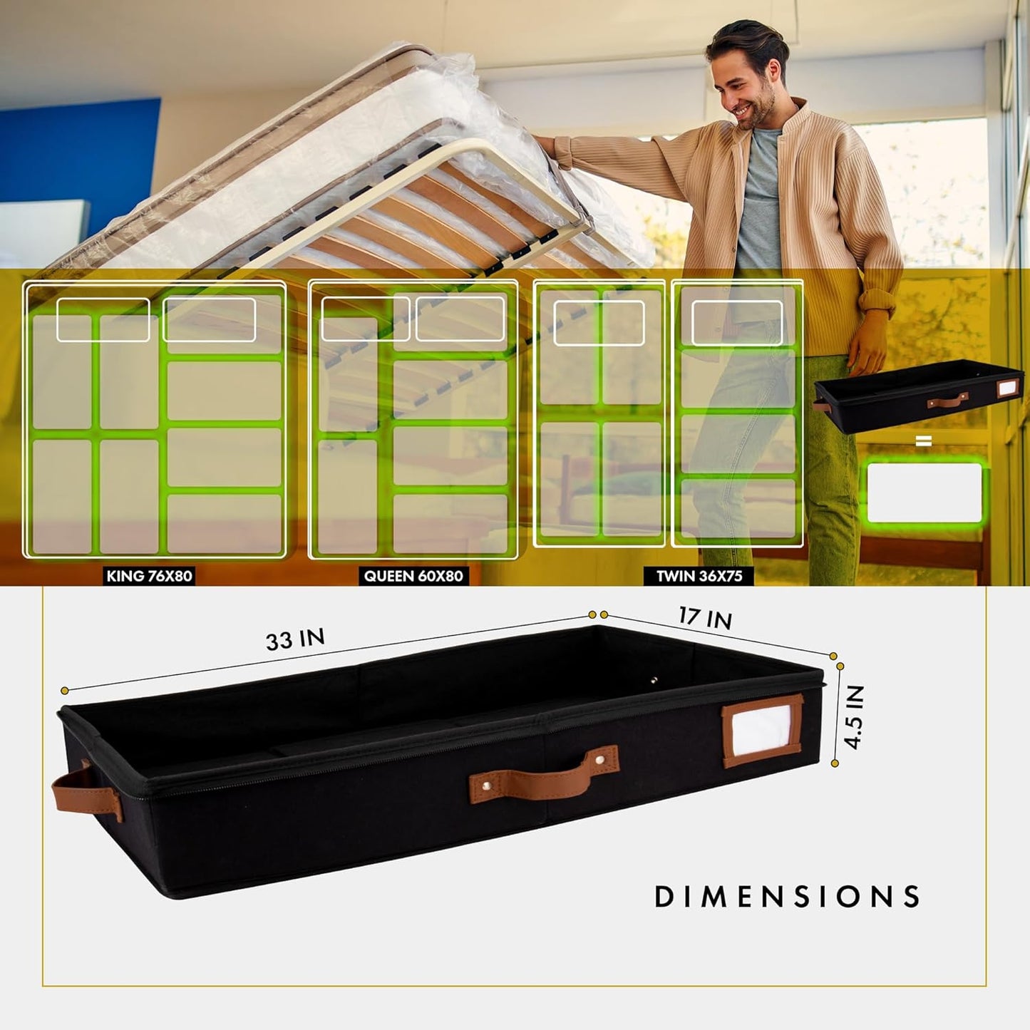 HOMELUX THEORY 2pc Low Profile Under Bed Storage Containers, Thin Under Couch Storage Organizer with Bins & Lids, Underbed Storage Box Ideal for Seasonal Clothes, Blankets, Fabric & Shoes (Black)