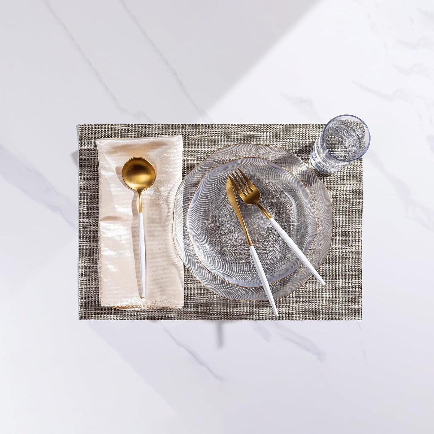 LEXMORE PlaceMats Set of 12 Vinyl/Plastic Woven Place Mats for Kitchen Table Indoor/Outdoor Washable PlaceMat Wipeable Dining Table Mats(Cappuccino)