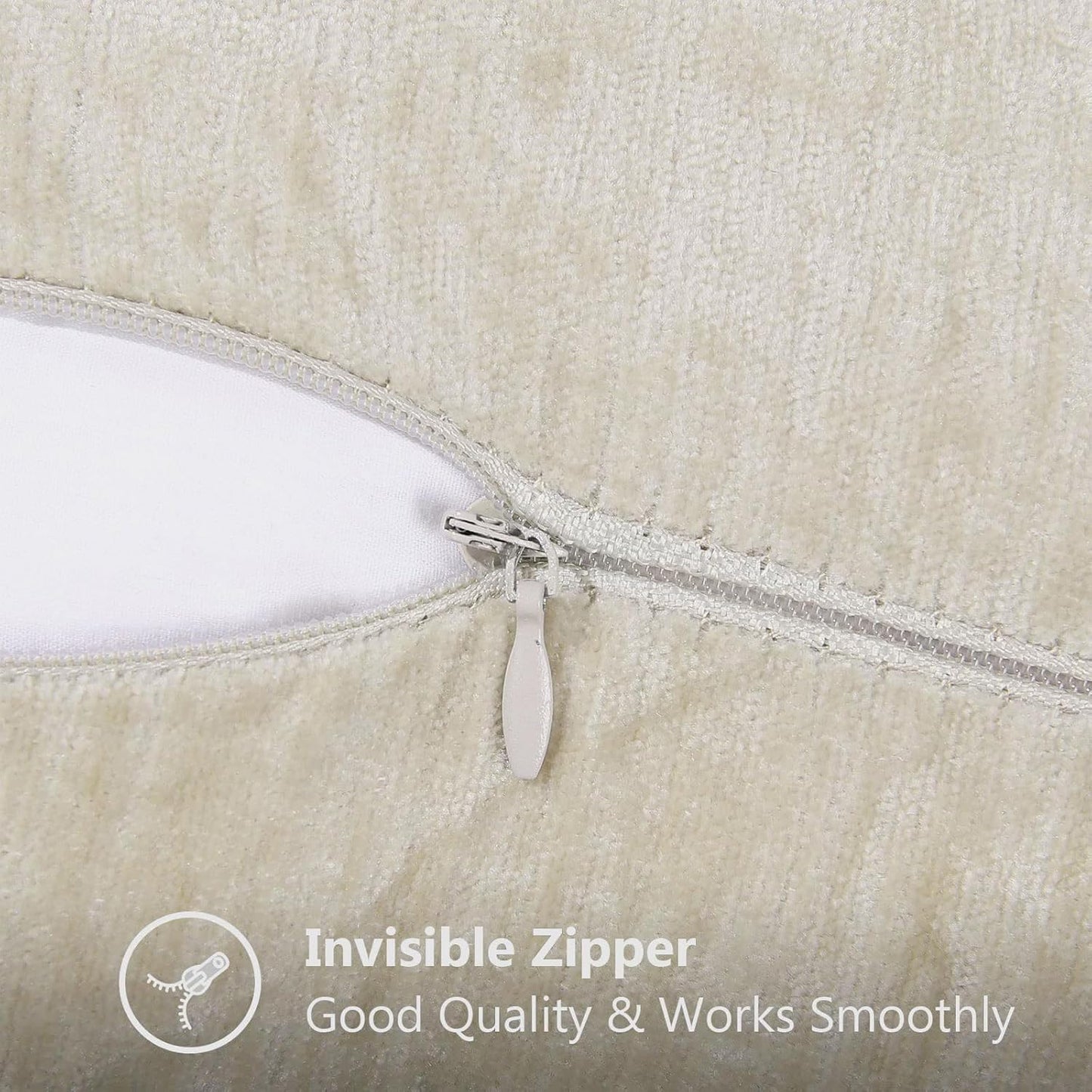 decorUhome Chenille Soft Throw Pillow Covers 20x20 Set of 2, Farmhouse Velvet Neutral Decorative Euro Pillow Covers with Stitched Edge for Couch Sofa Bed Home Decor, Beige