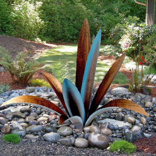 DIY Metal Agave Plant Art Yard Tequila Art Sculpture, Tequila Rustic Garden Sculpture Statue Outdoor Decor,Agave Metal Plants for Yard, Garden Lawn Ornaments (9 Leaves -Blue)