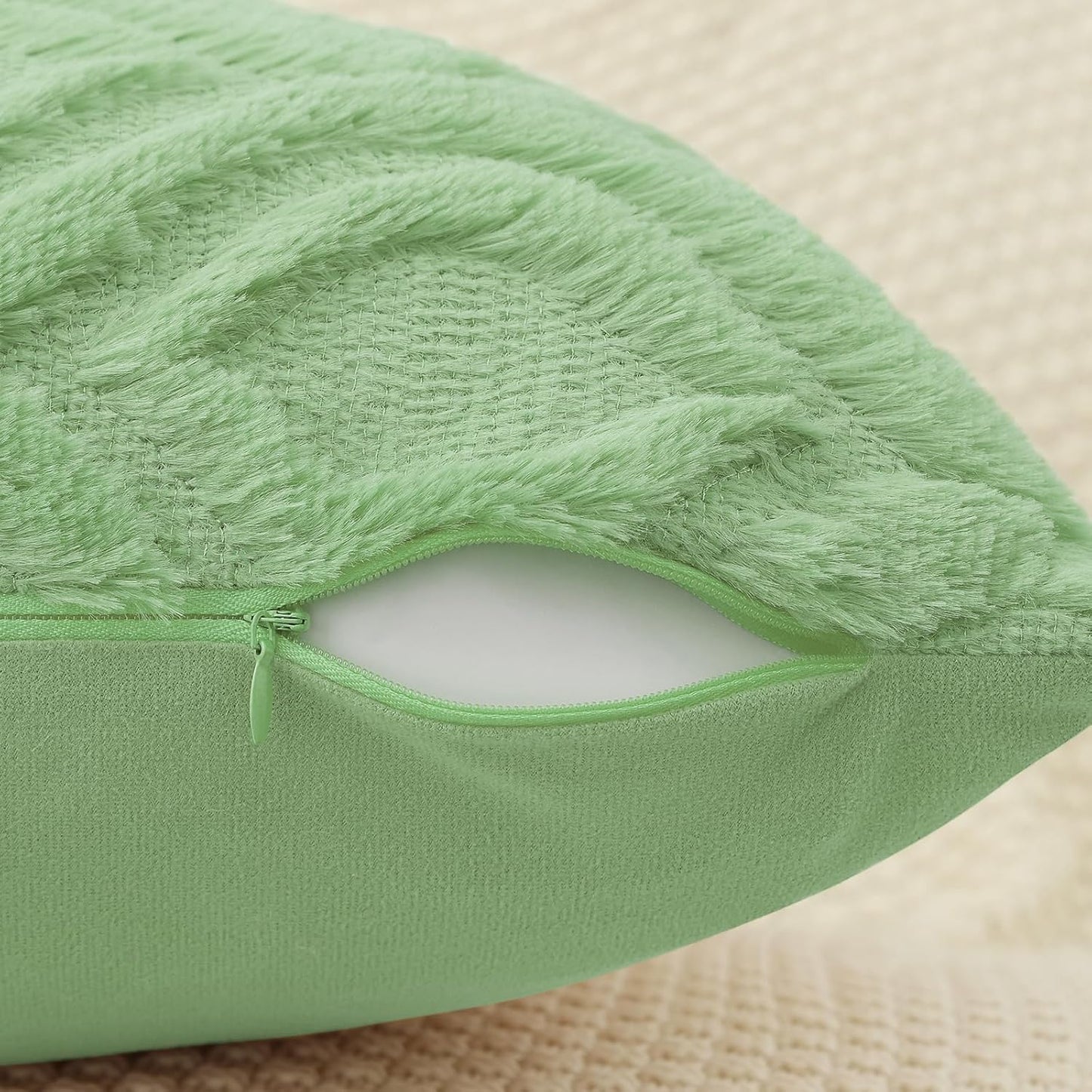 decorUhome Throw Pillow Covers 12x20 Inch Set of 2, Soft Plush Decorative Faux Fur Sage Green Solid Couch Pillow Covers, Accent Farmhouse Neutral Lumbar Euro Pillow Cases for Sofa Bed Living Room