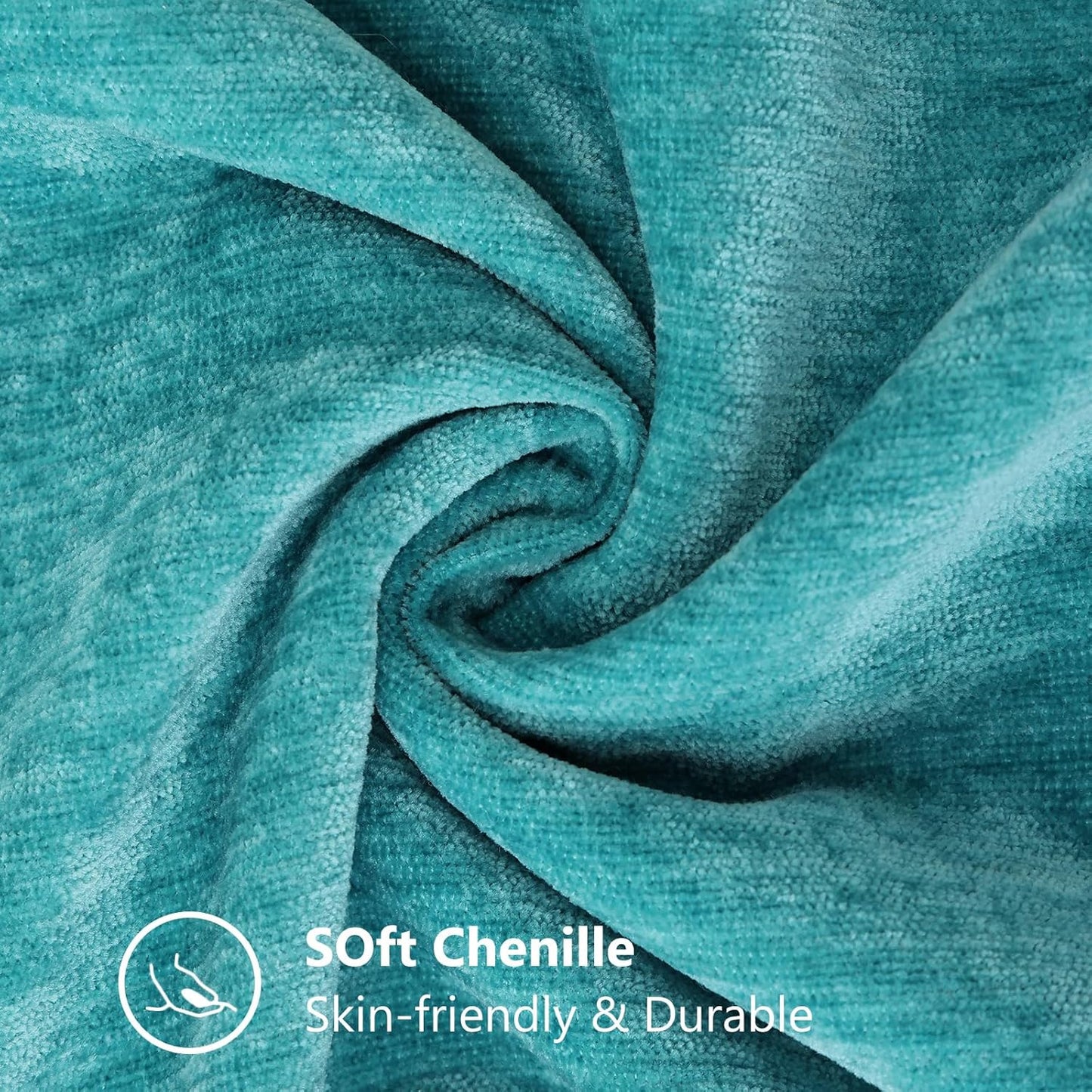 decorUhome Chenille Soft Throw Pillow Covers 16x16 Set of 2, Farmhouse Velvet Neutral Decorative Euro Pillow Covers with Stitched Edge for Couch Sofa Bed Home Decor, Turquoise