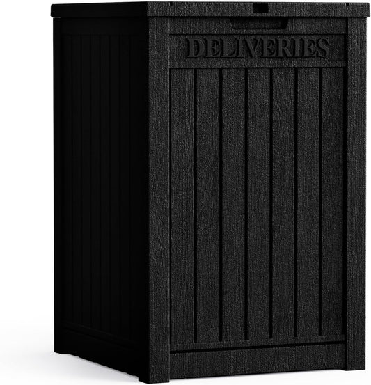 55 Gallon Lockable Resin Deck Box, Waterproof & UV-Resistant Outdoor Storage Box for Cushion Storage and Delivery Box, Black