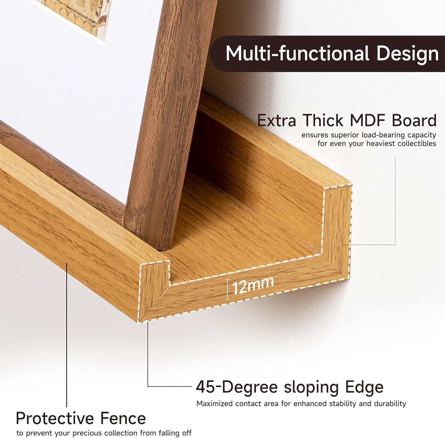 Picture Ledge Shelf for Wall, Floating Shelves Set of 4, 36 Inch Long Nursery Book Shelves for Toys Storage, Kids Bookshelf Wall Mounted for Books Photo Frames, Oak