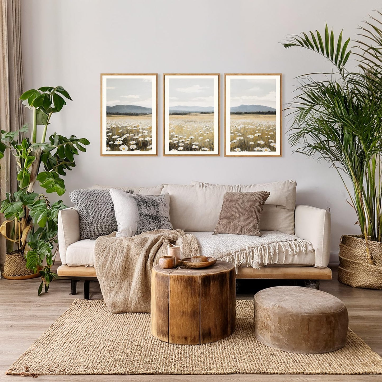 HPNIUB Flowers Wall Art Canvas White Daisy Floral Painting, Rustic Field Landscape Picture, Modern Framed Artwork for Living Room Bedroom Bathroom Dinning Room Office Home Decor Gifts-16 x24 x3