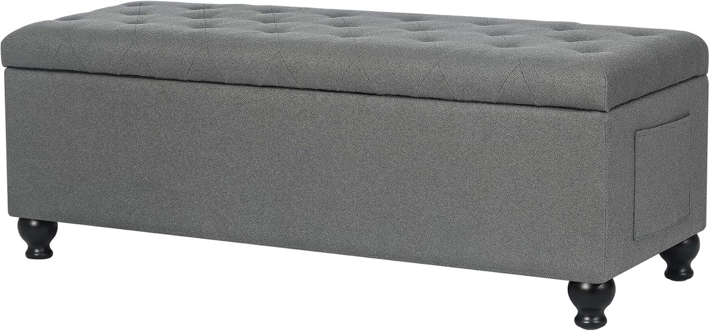 Storage Ottoman Bench 46 Inch Ottoman Bench with Storage Fabric Tufted Benches for End of Bed, Upholstered Ottomans Benches King Size with Hinged Lid for Living Room Bedroom Grey