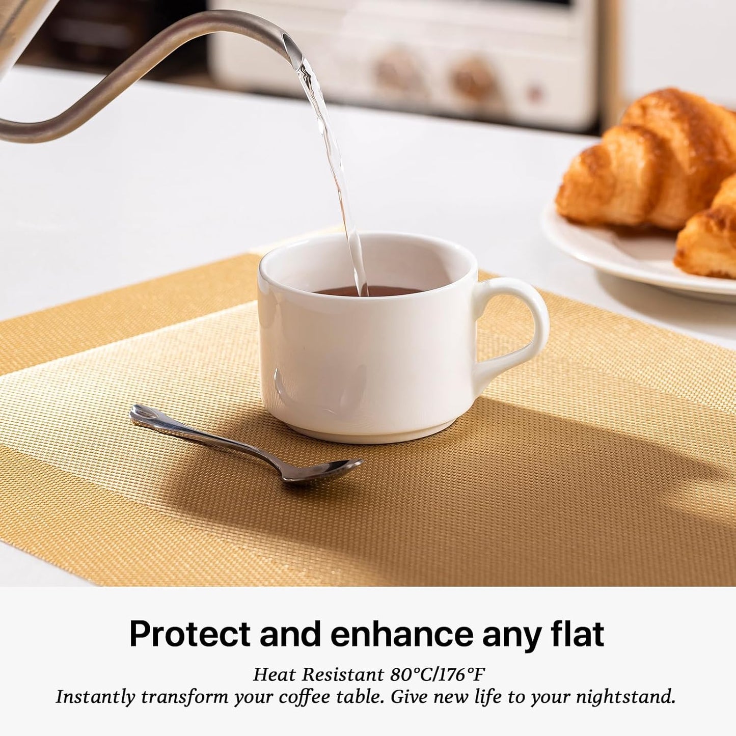 LEXMORE Placemats Set of 12 Vinyl/Plastic Woven Place Mats for Kitchen Table Indoor/Outdoor Washable Placemat Wipeable Dining Table Mats(G-Gold Cube)