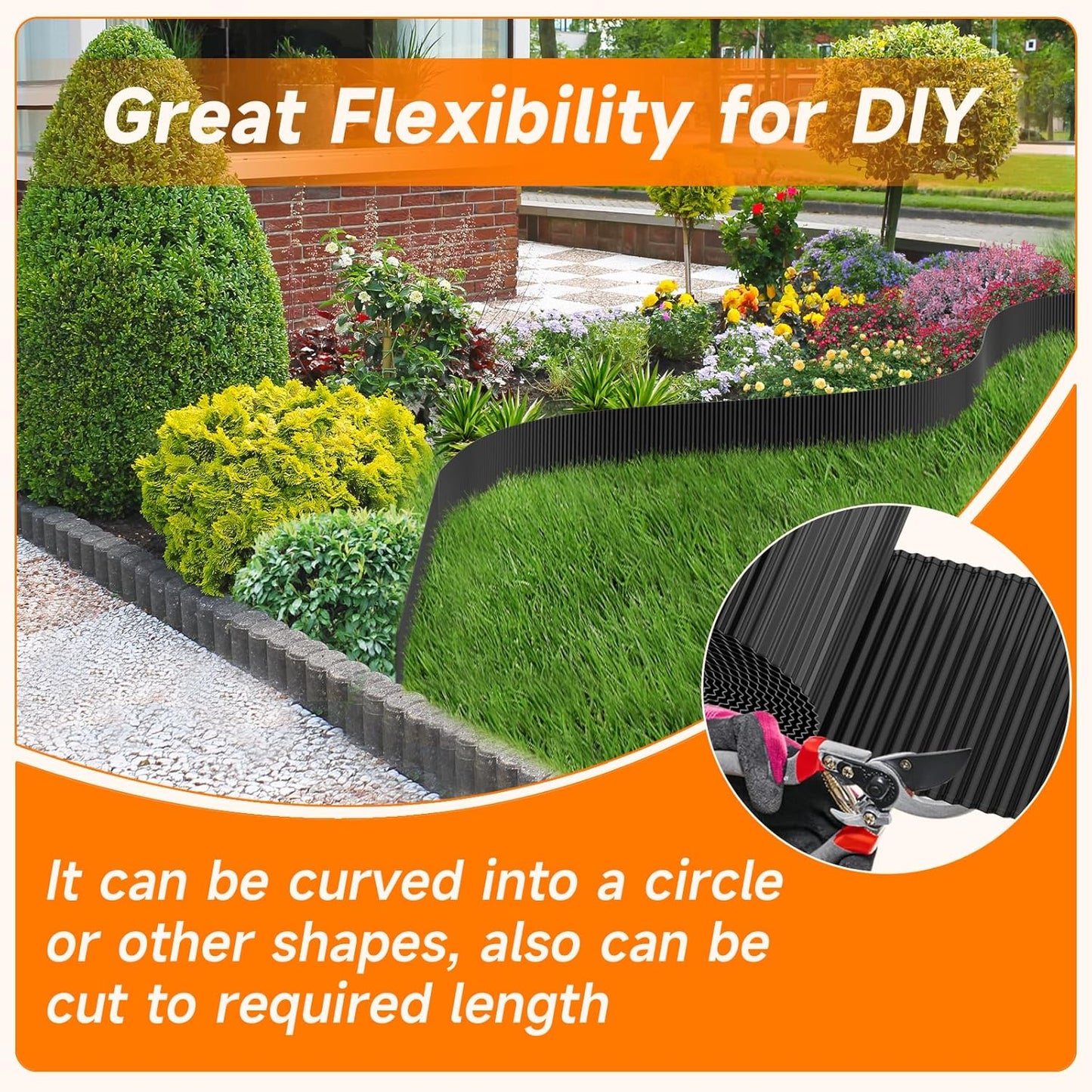 Corrugated Garden Edging,8"×20Ft Galvanized Steel Landscape Edging & Lawn Edging Border,Metal Garden Border for Flower Beds,Garden,Lawn,Raised Beds & Tree Surrounds(Black)