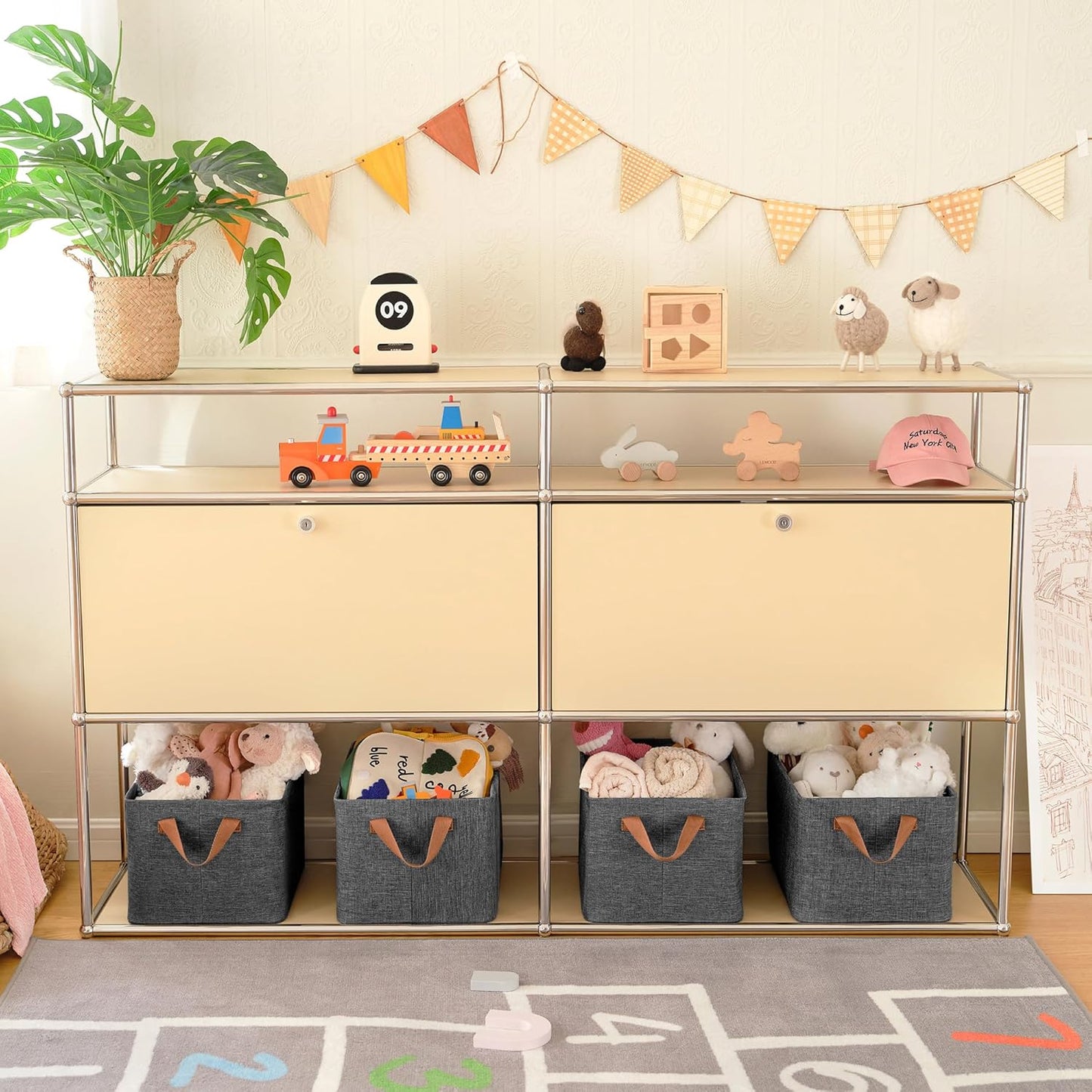 GRANNY SAYS Closet Storage Baskets, Collapsible Fabric Storage Bins with Metal Frame, Clothes Organizer Bins, Large Baskets for Shelves, Dark Gray, 4-Pack