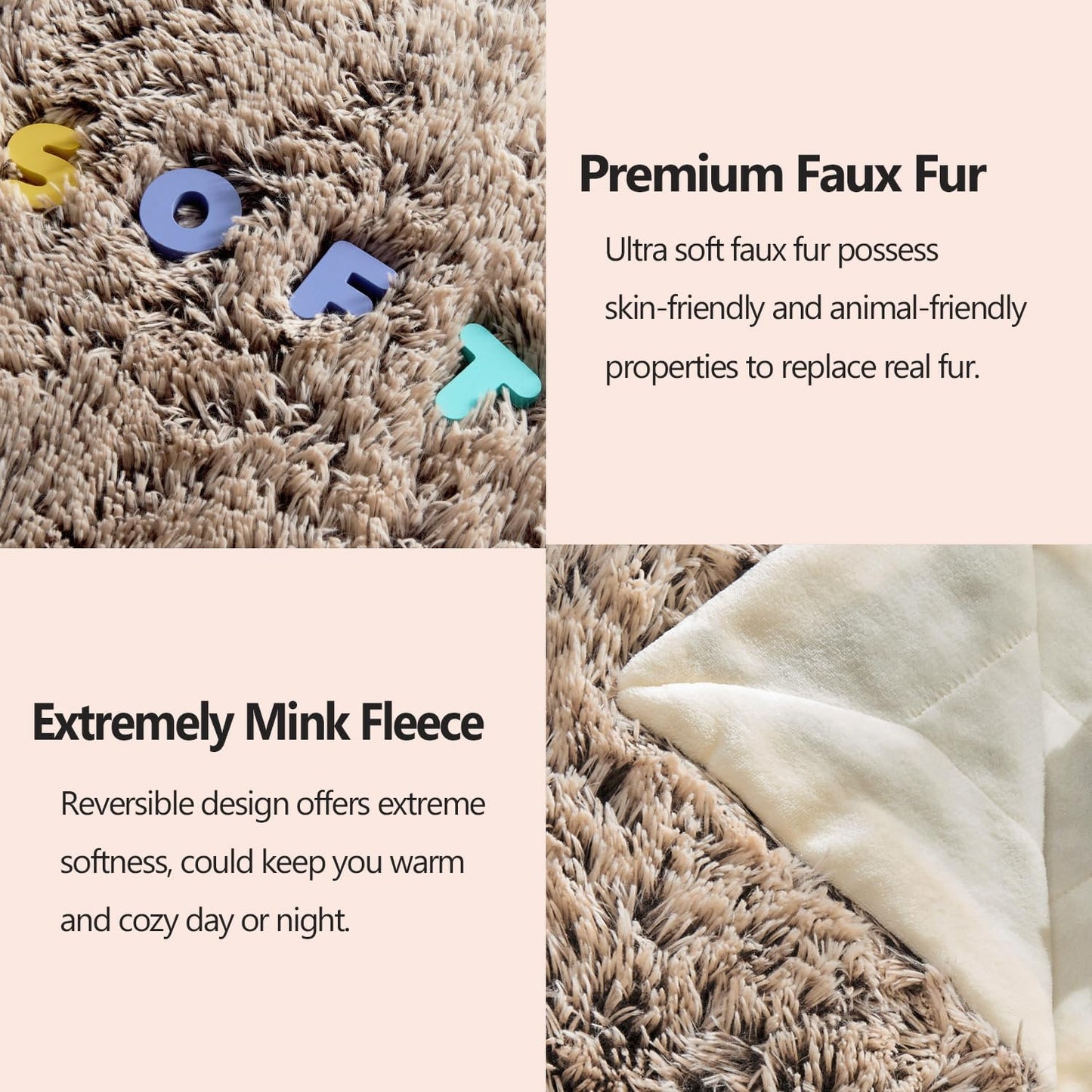 GONAAP Fuzzy Faux Fur Throw Blanket Frosty Brown Super Soft Cozy Plush Fuzzy Shaggy Blanket for Couch Sofa Bed (Frosty Brown, Throw(50"x60"))