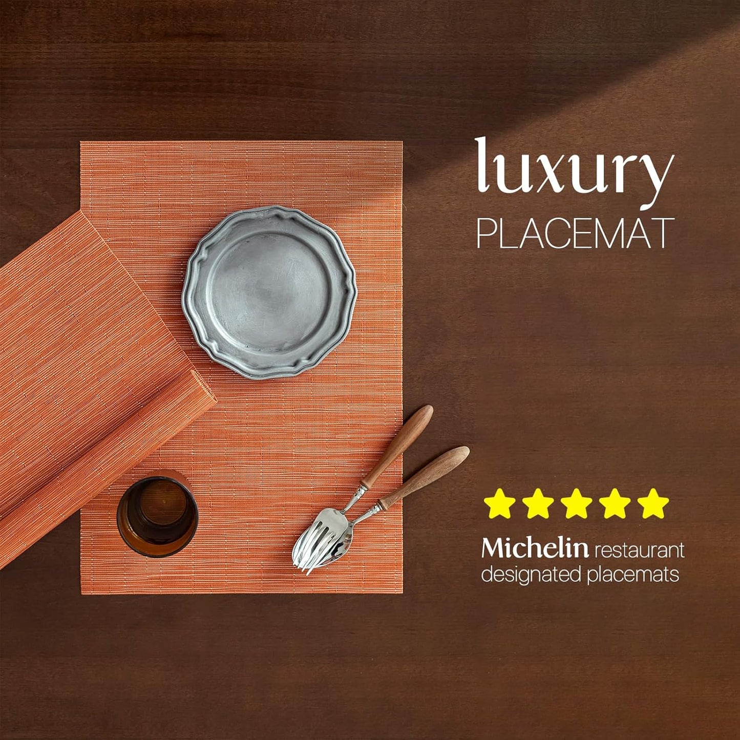 LEXMORE Placemats Set of 4 Vinyl/Plastic Woven Place Mats for Kitchen Table Indoor/Outdoor Washable Placemat Wipeable Dining Table Mats(Orange)