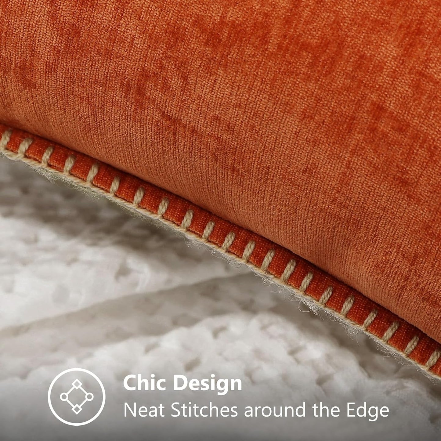 decorUhome Fall Chenille Soft Throw Pillow Covers 12x20 Set of 2, Lumbar Velvet Farmhouse Neutral Decorative Euro Pillow Covers with Stitched Edge for Couch Sofa Bed Home Decor, Rust