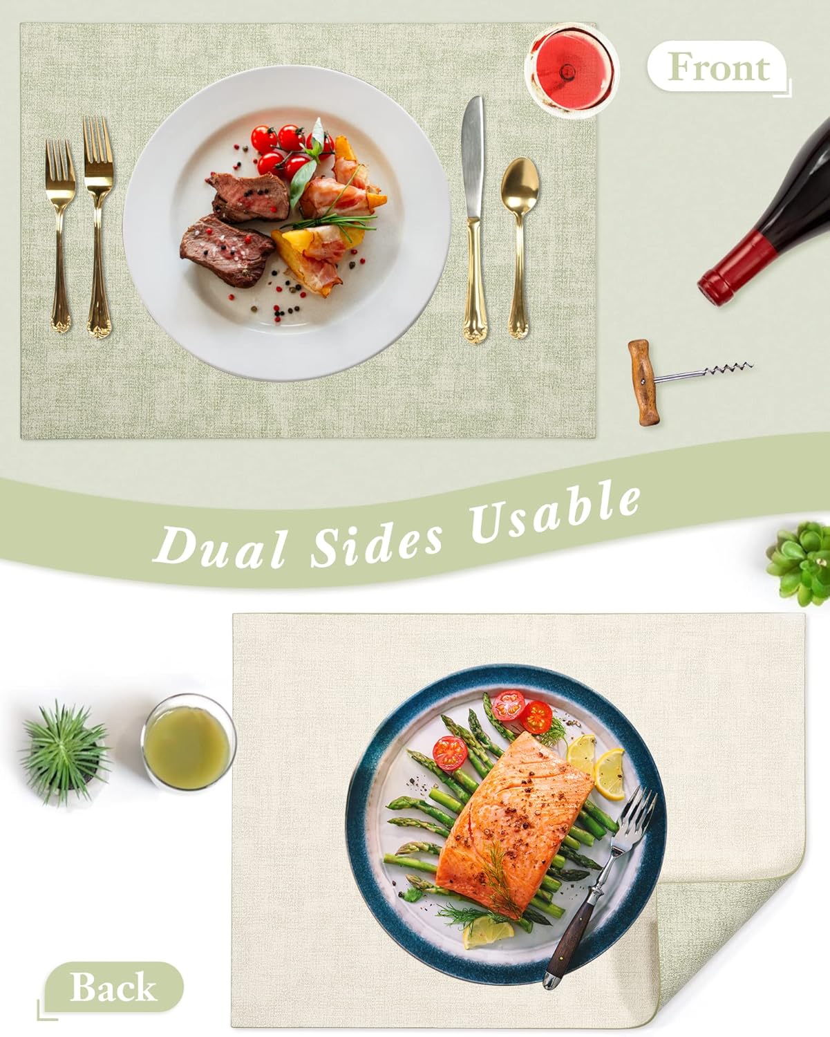 SUEH DESIGN Leather Placemats Set of 6 Reversible Table Mats Heat Resistant Waterproof No-Slip Place Mats for Dining Table Kitchen Parties