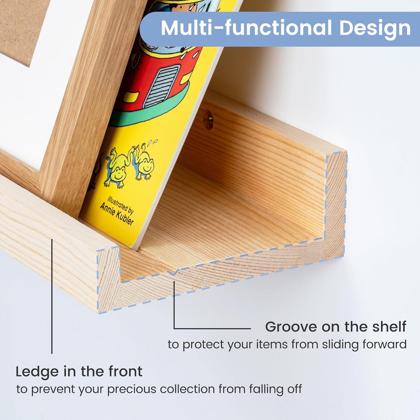 Picture Ledge Shelf, Floating Shelves Set of 2, Solid Pine Wood 72'' Long Large Nursery Book Shelves for Toys Storage, Kids Bookshelf for Living Room Bedroom Decor Books Photo Frames, Natural