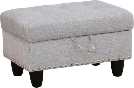Ottoman Rectangular Storage Ottoman Bench, Flannel Footrest Stool Footstool with Lid for Living Room, Bedroom, Entryway, Gray White, 28.5"x19"x17.5"