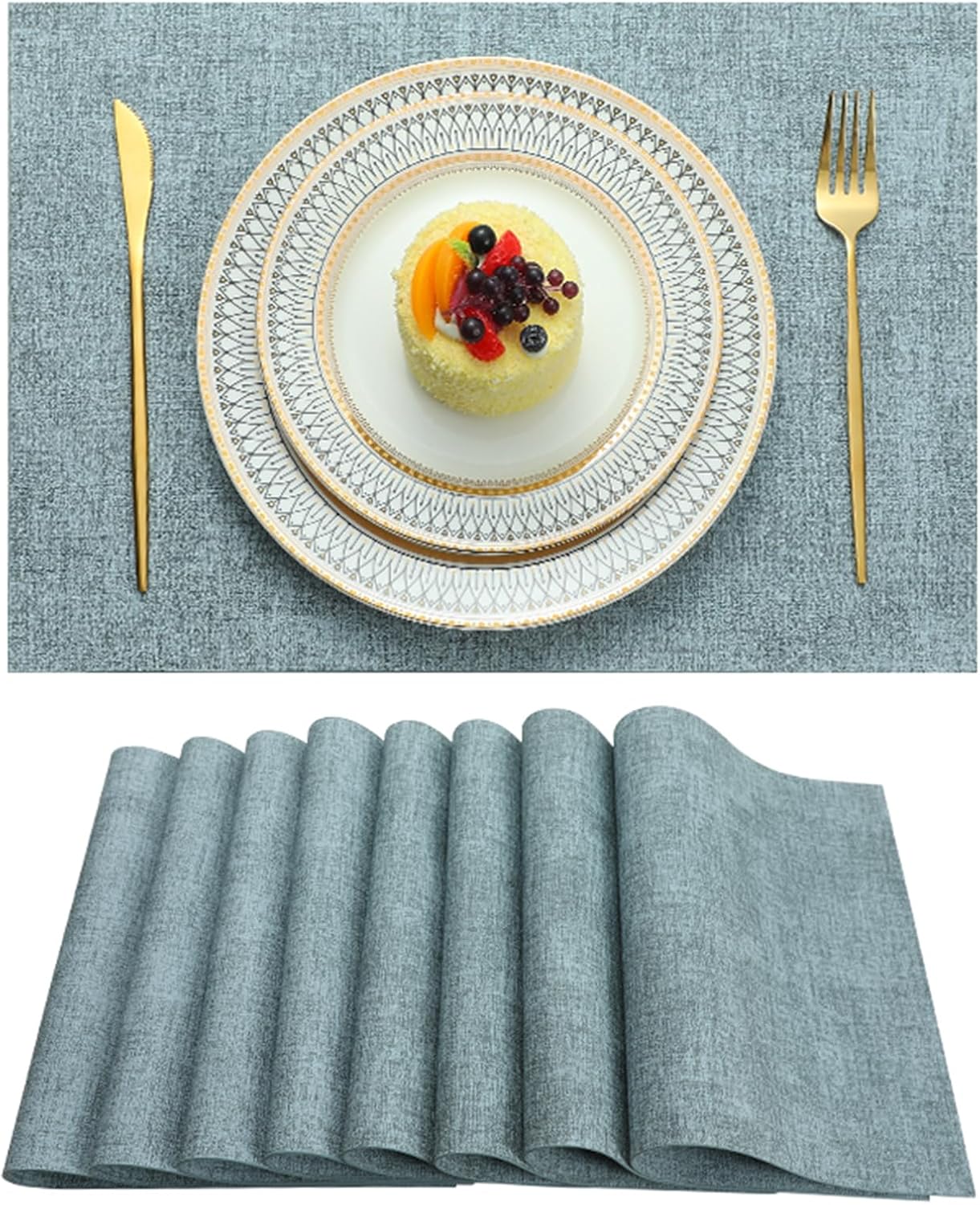 Placemats Set of 4 Washable Heat Resistant Place Mats PVC Woven Dining Table Mat Blue 4pcs