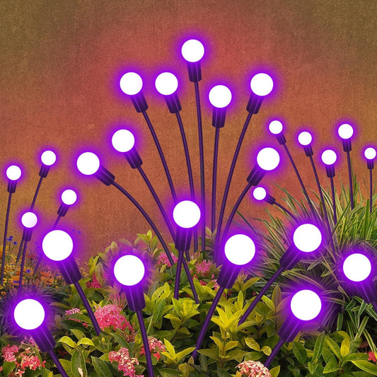 Solar Garden Lights Outdoor Waterproof, 4 Pack 32 LED Swaying Light Firefly Light Outdoor Decor Lights for Garden Gifts for Pathway Party Christmas Decoration, Purple