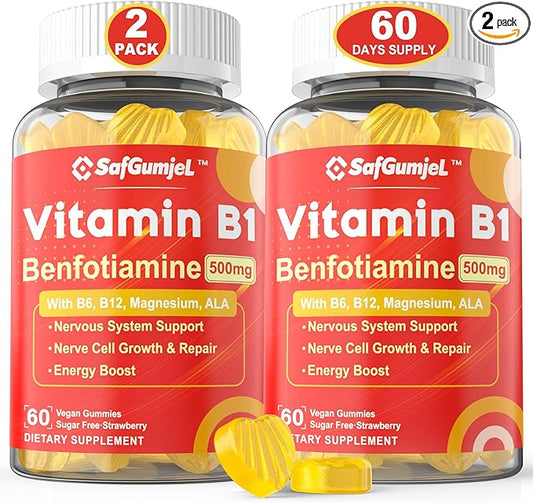 Vitamin B1 Gummies Benfotiamine 500mg B1 B6 B6 B12 B12 Complex, B1 Vitamins 2 Pack