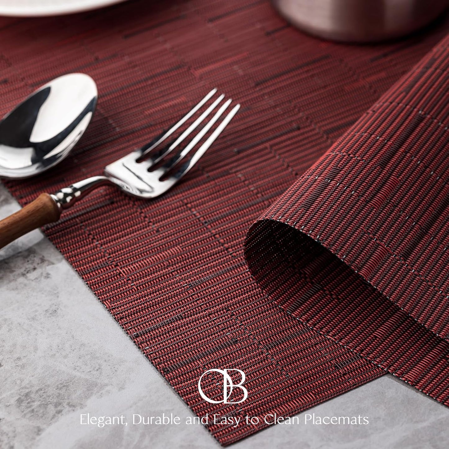 Placemats Set of 8 - Easy Clean Woven Vinyl Placemats for Dining Table, Indoor/Outdoor Place Mats, Washable PVC Table Mats （Burgundy）