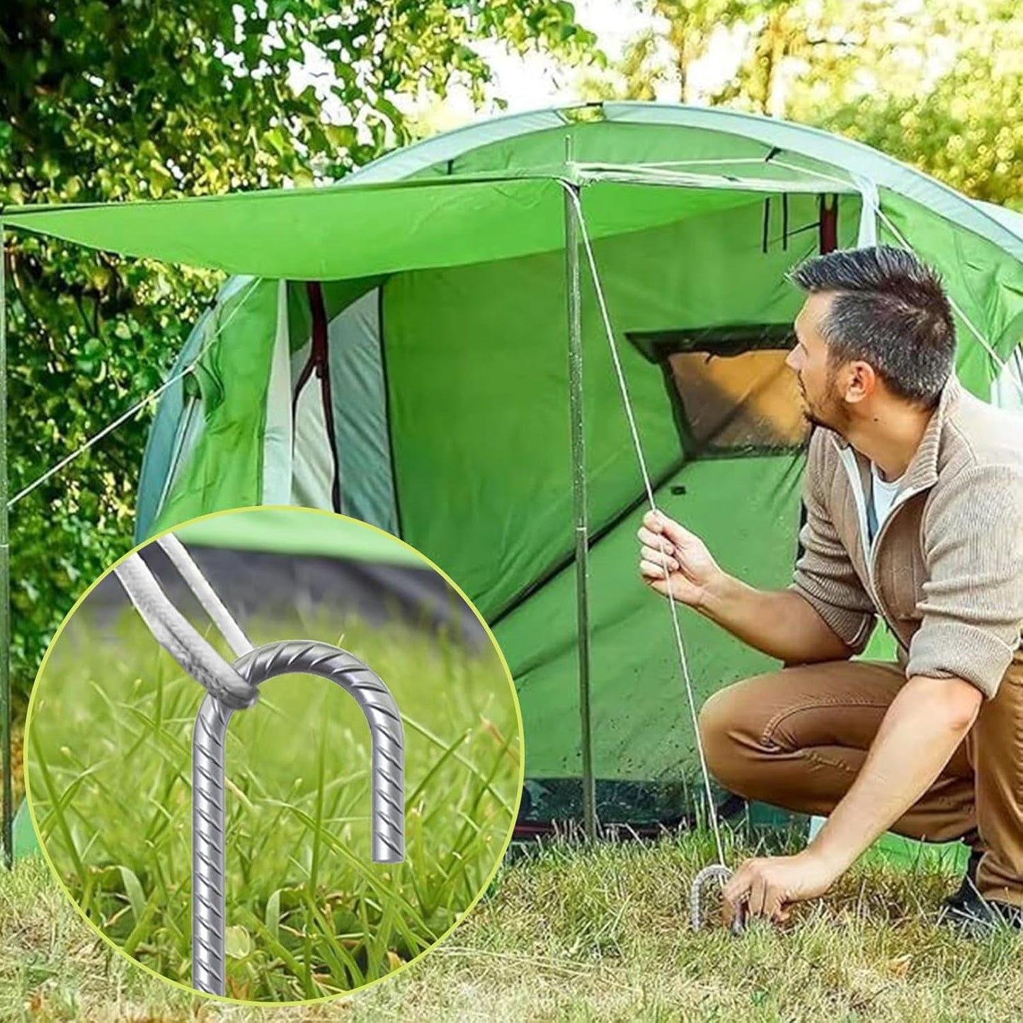 AAGUT 16 Inch Rebar Tent Stakes Heavy Duty 3/8" J Hook Ground Anchors Galvanized Steel Metal Garden Stake Yard Landscape Spikes 8 Pack for Chain Link Fence, Canopy