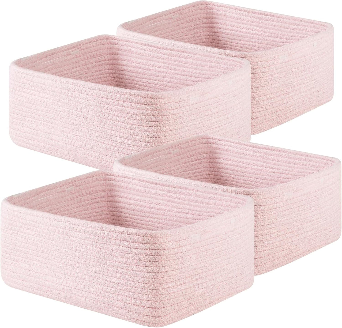 OIAHOMY 4 Pack 14.17*11.02*6.3IN Storage Baskets for Organizing Shelves, Woven Rope Baskets for Organizing Books, Clothes, Decorative Basket for Living Room, Nursery, Bedroom, Gift Basket, Pink