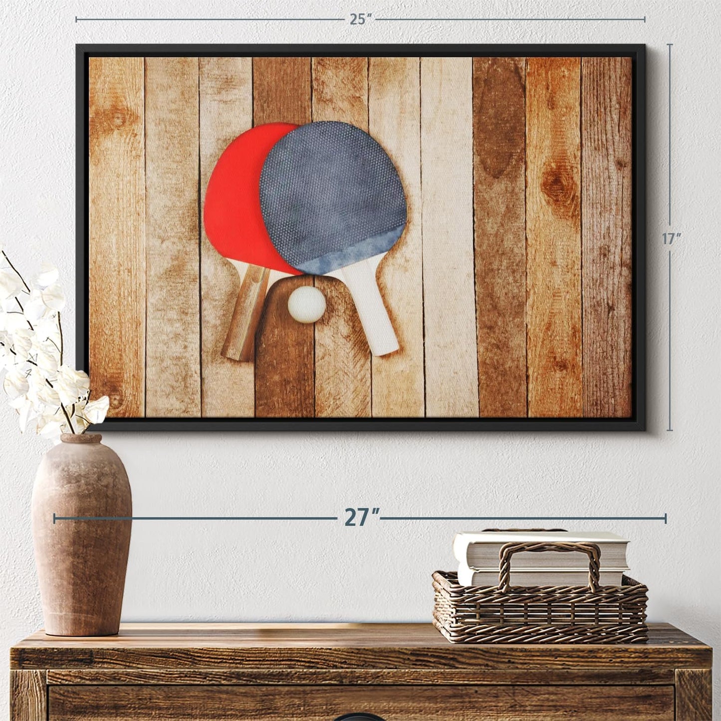 ElephantStock Ping Pong Wall Art - Horizontal Framed Canvas - 1-Piece Living Room Wall Decor - Photography Canvas Print - Brown and Red Decor for Wall - 25" X 17"