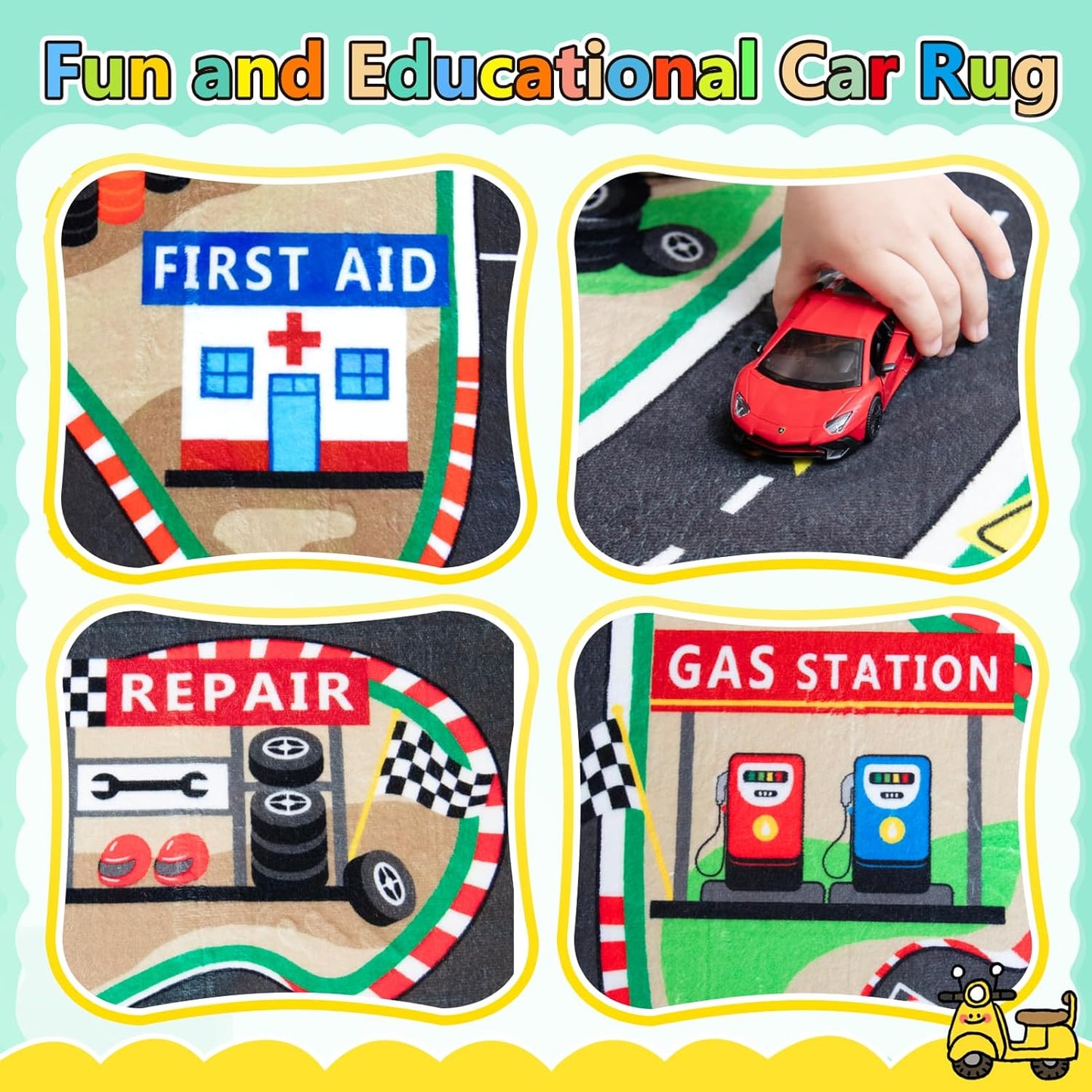 Kids Rug, Race Track Baby Play Mats, Realistic 3D Cascading Surround Route, 3x5 Ft Kids Rug for Playroom, Great for Playing with Cars and Toys, Non-Slip Car Carpet