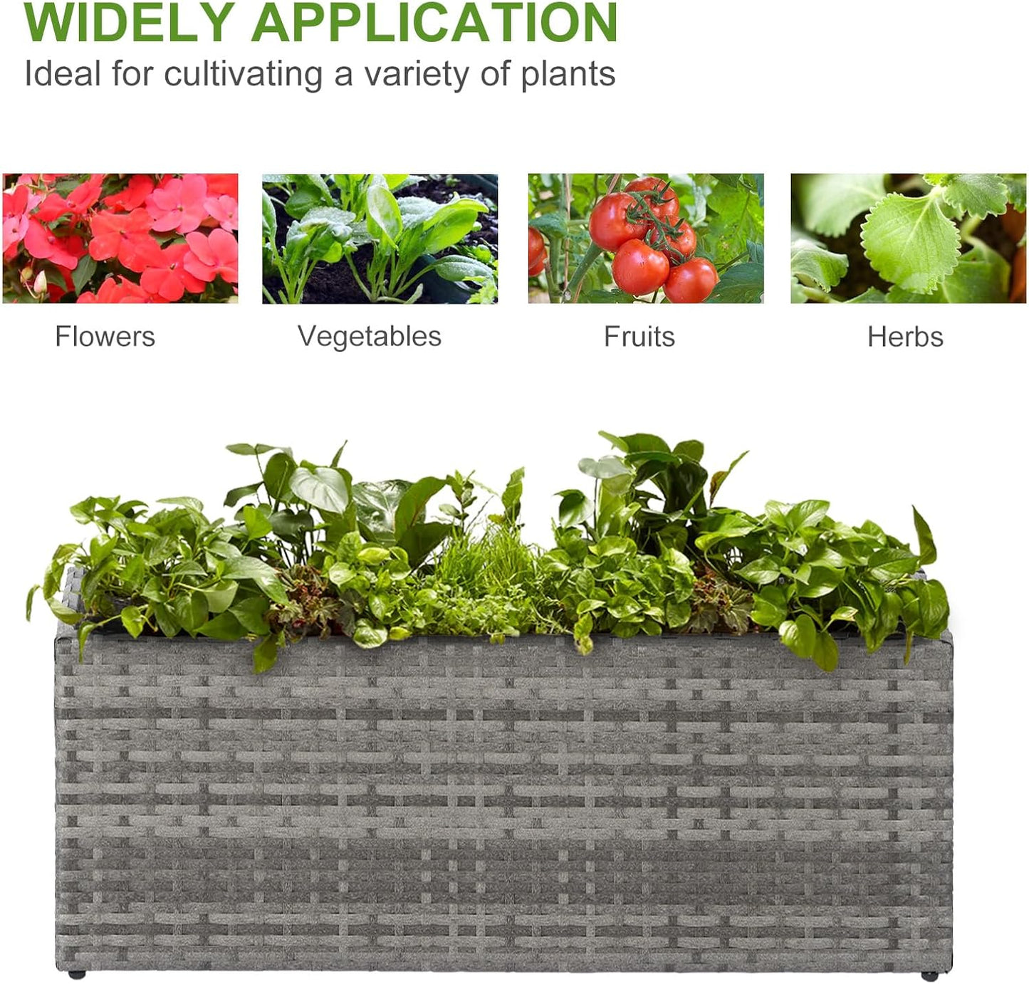 LEWIS&WAYNE Large Rectangular Block Planter Box Handmade Wicker Tall Planters for Outdoor Plants with Removable Liners Modern Planter for Indoor Outdoor Patio Deck - Gray, 36''x12''x16''