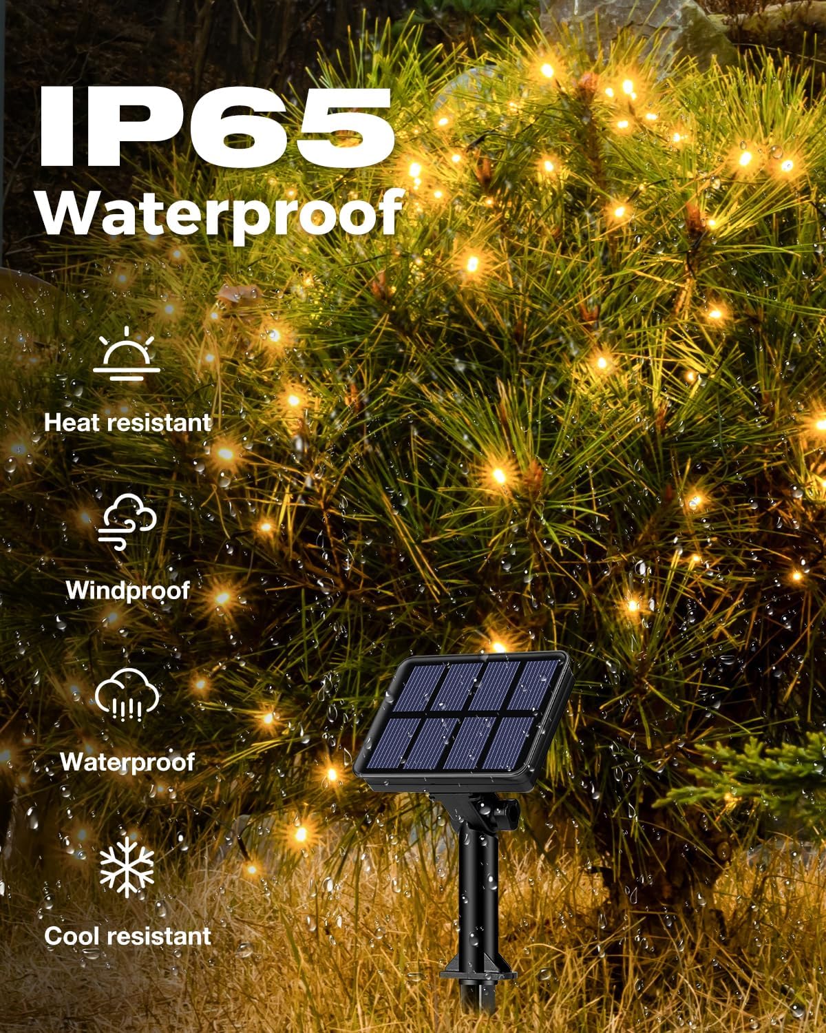 1 Pack Solar Fairy Lights for Outside Waterproof, 49FT/15M 150LED Solar String Lights Outdoor 8 Modes Solar Twinkle Lights for Garden Yard Christmas Tree Wedding Party Decor, Warm White