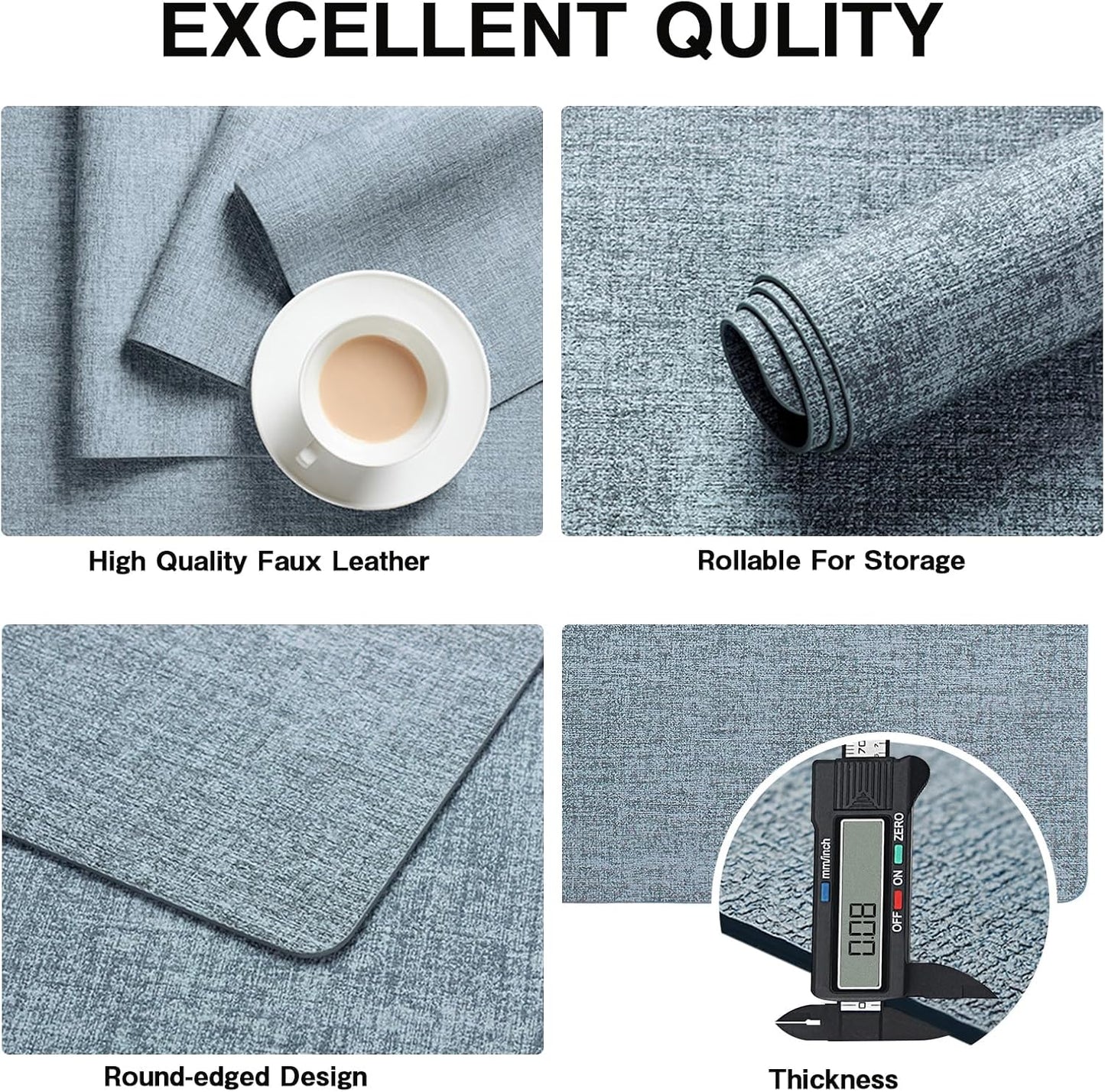 Chrysameld Vinyl Placemats Set of 4 - Faux Leather 100% Waterproof Oil-Proof Wipeable PU Place Mats, Heat Resistant Anti Slip Reversible Table Mats for Indoor & Outdoor Use,(17×12Inch, Sky Blue)